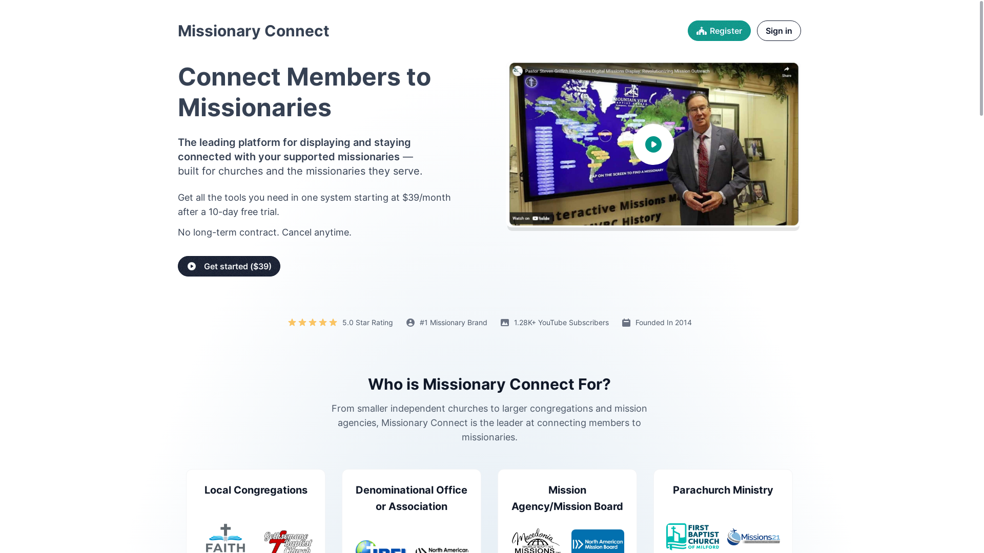 website screenshot of https://missionary-connect.org/