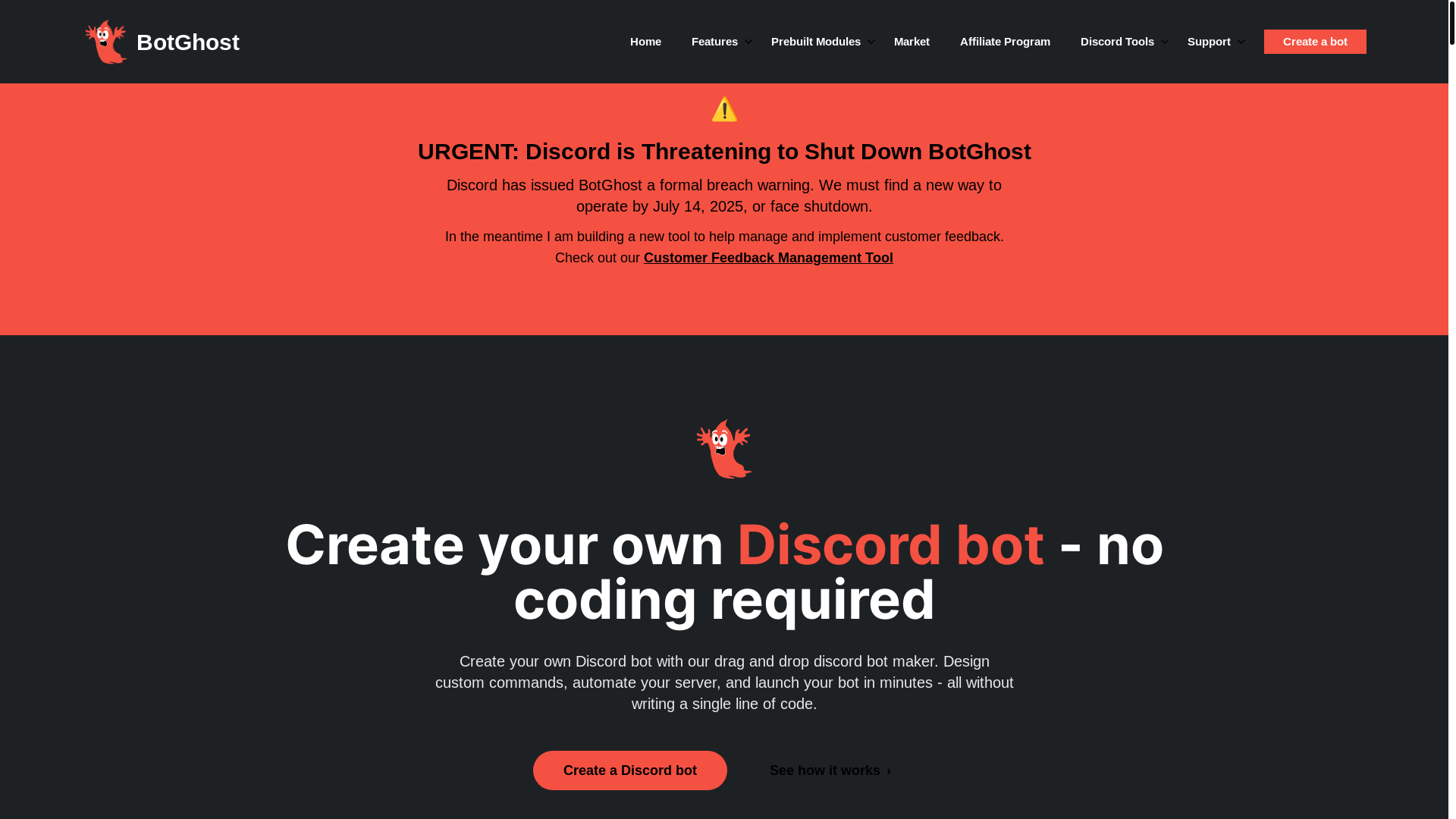 website screenshot of https://botghost.com/