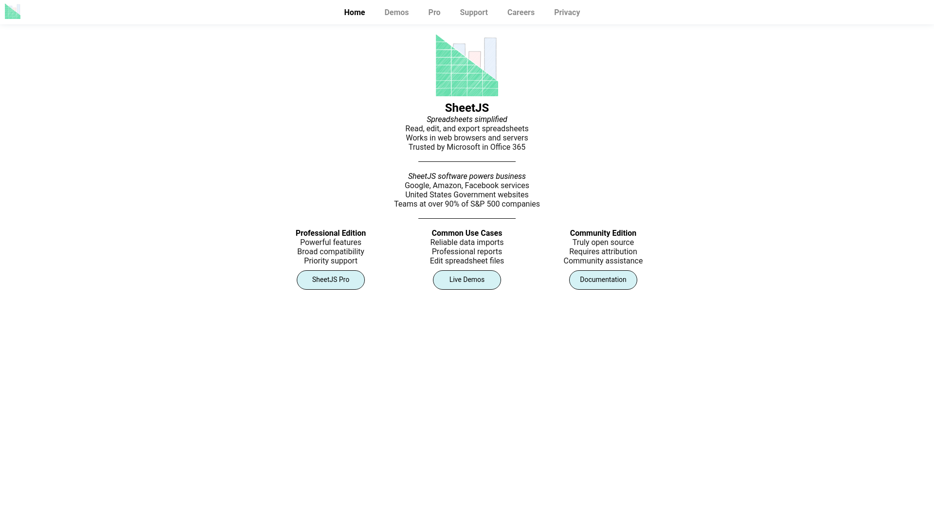 website screenshot of https://sheetjs.com