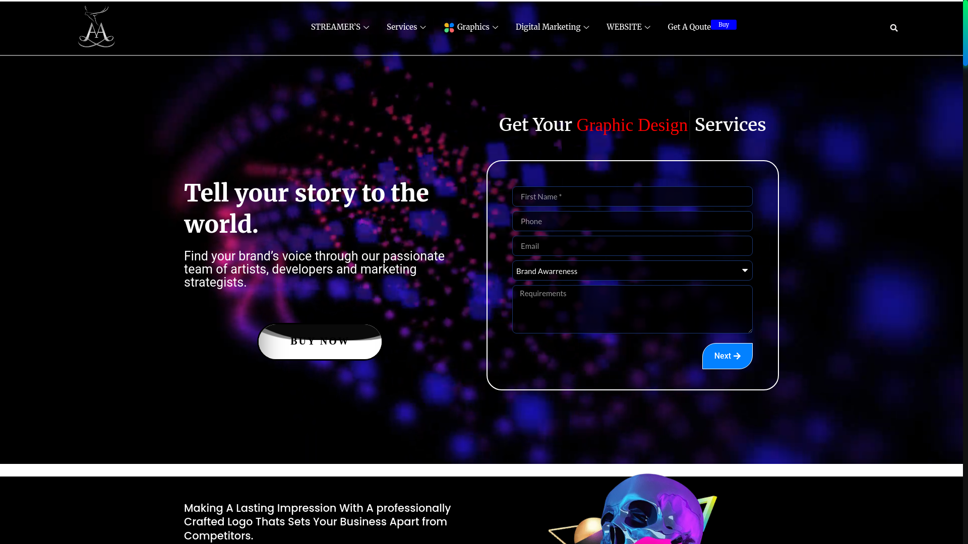 website screenshot of https://aagraphicss.com/