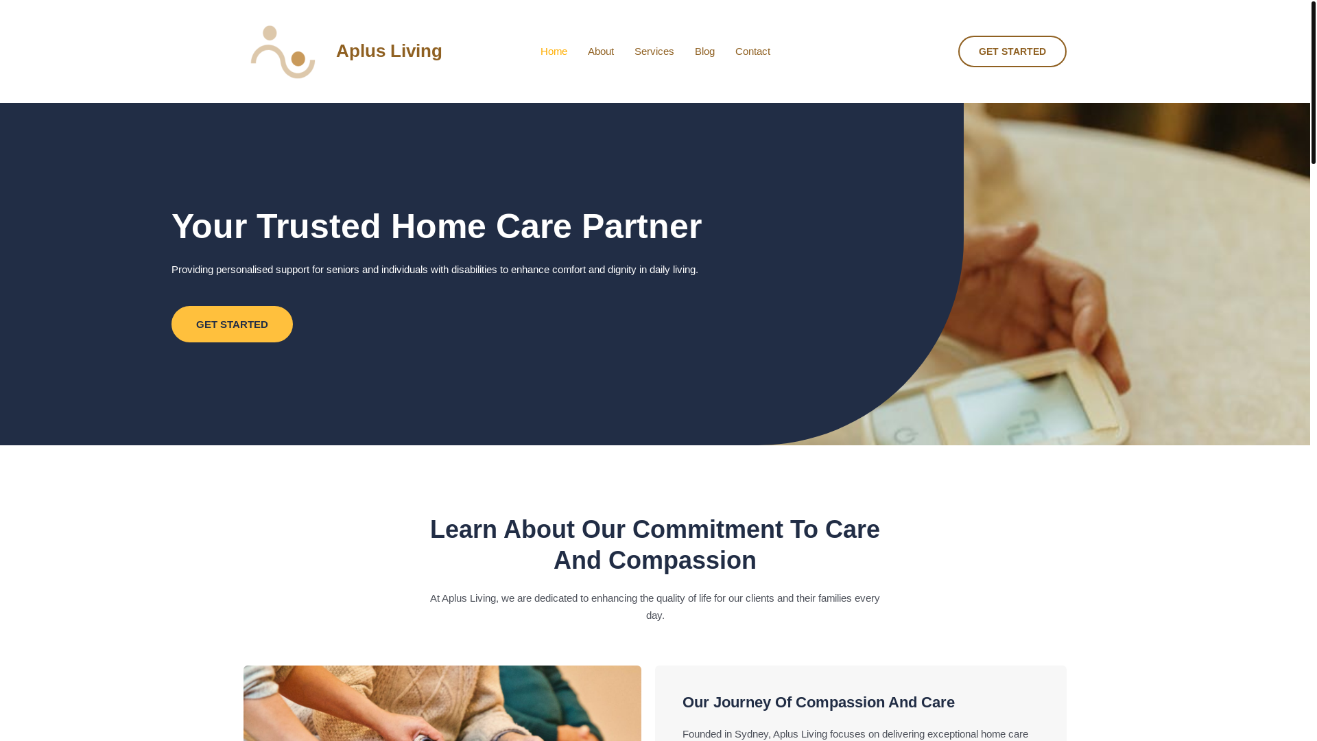 website screenshot of https://aplusliving.au/