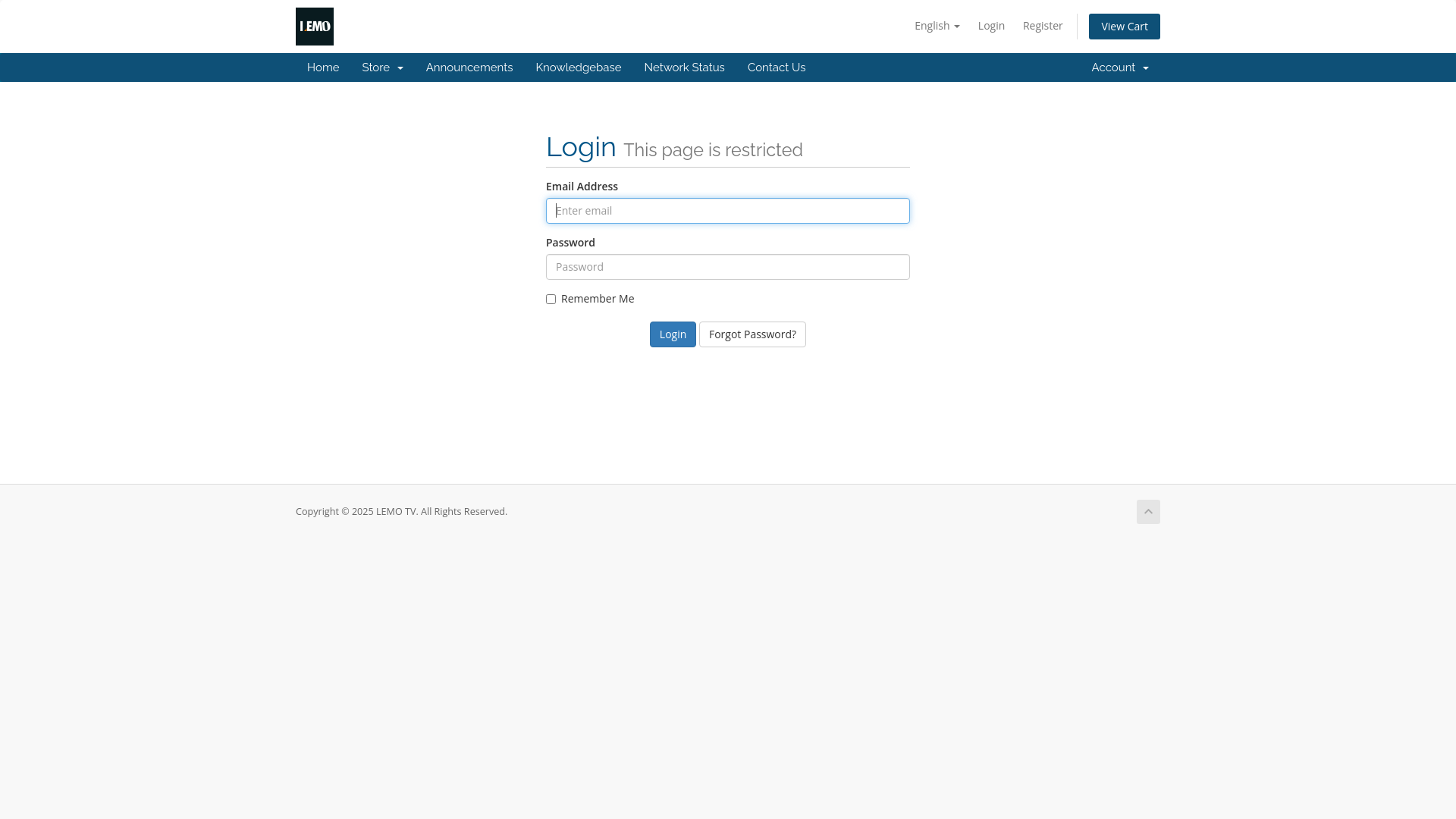 website screenshot of https://lemotv.com/billing/index.php?rp=/login