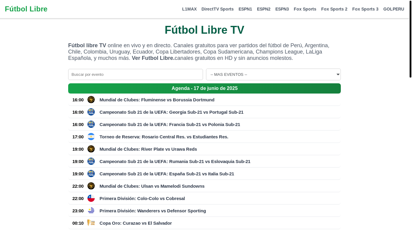 website screenshot of https://futbollibres.pe/