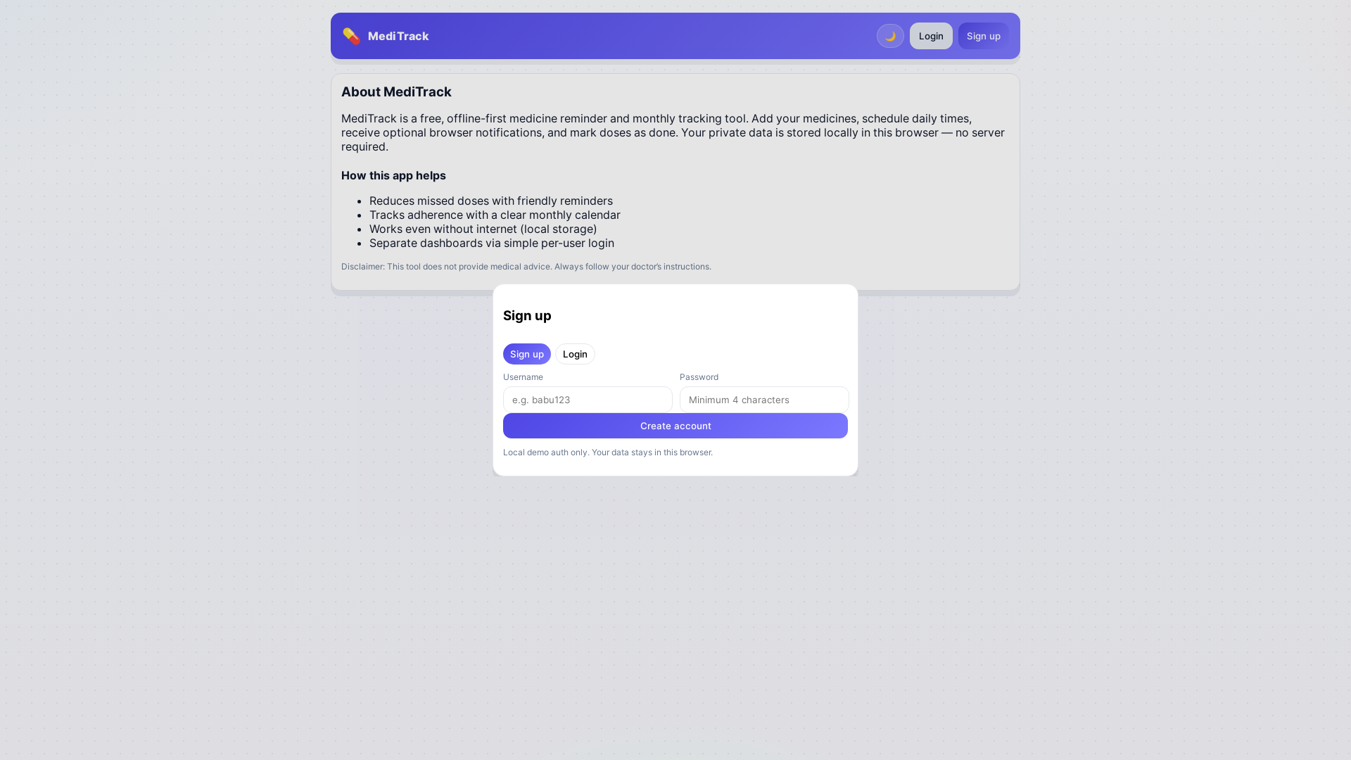 website screenshot of https://meditrack.pages.dev/