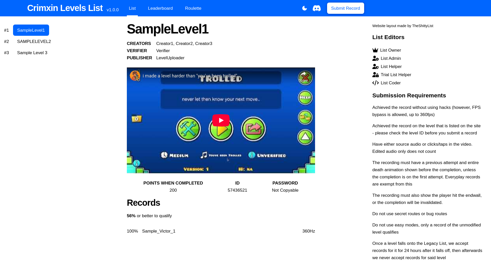 website screenshot of https://crimxinlevelslist.pages.dev/