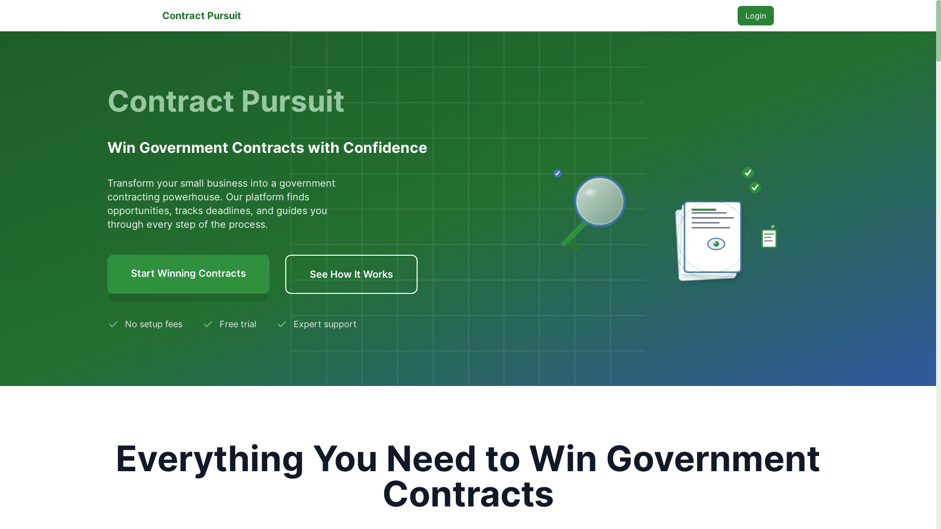 website screenshot of https://contractpursuit.com/