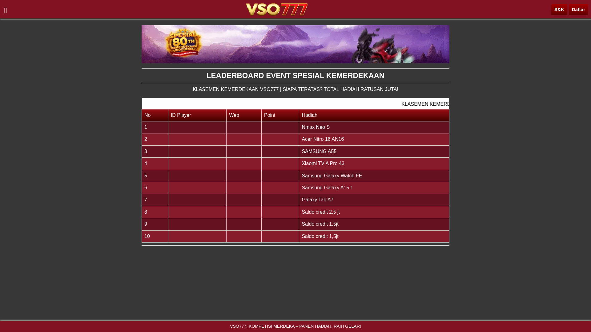website screenshot of https://vso777merdeka.com/