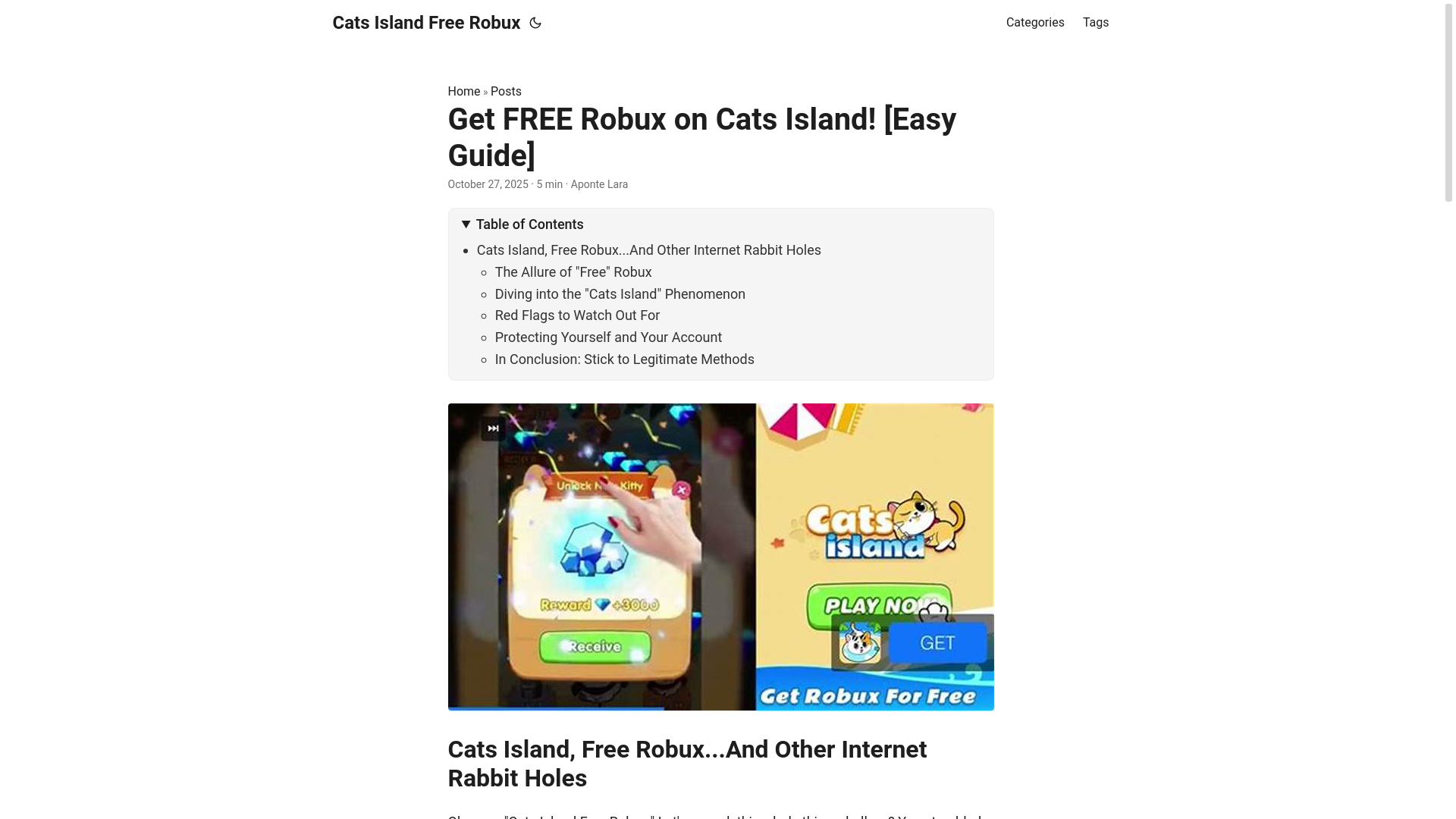 website screenshot of https://cats-island-free-robux.pages.dev/