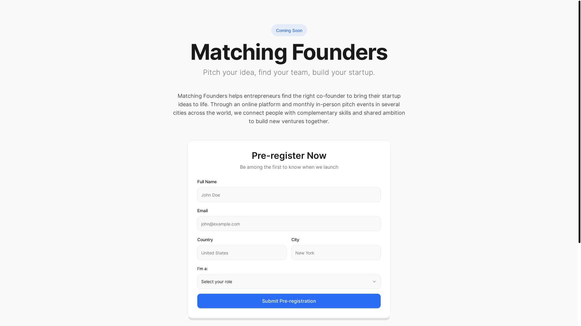 website screenshot of https://matchingfounders.site/