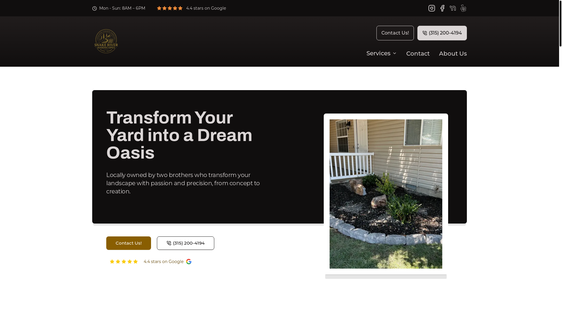 website screenshot of https://snakeriverhardscapes.com/