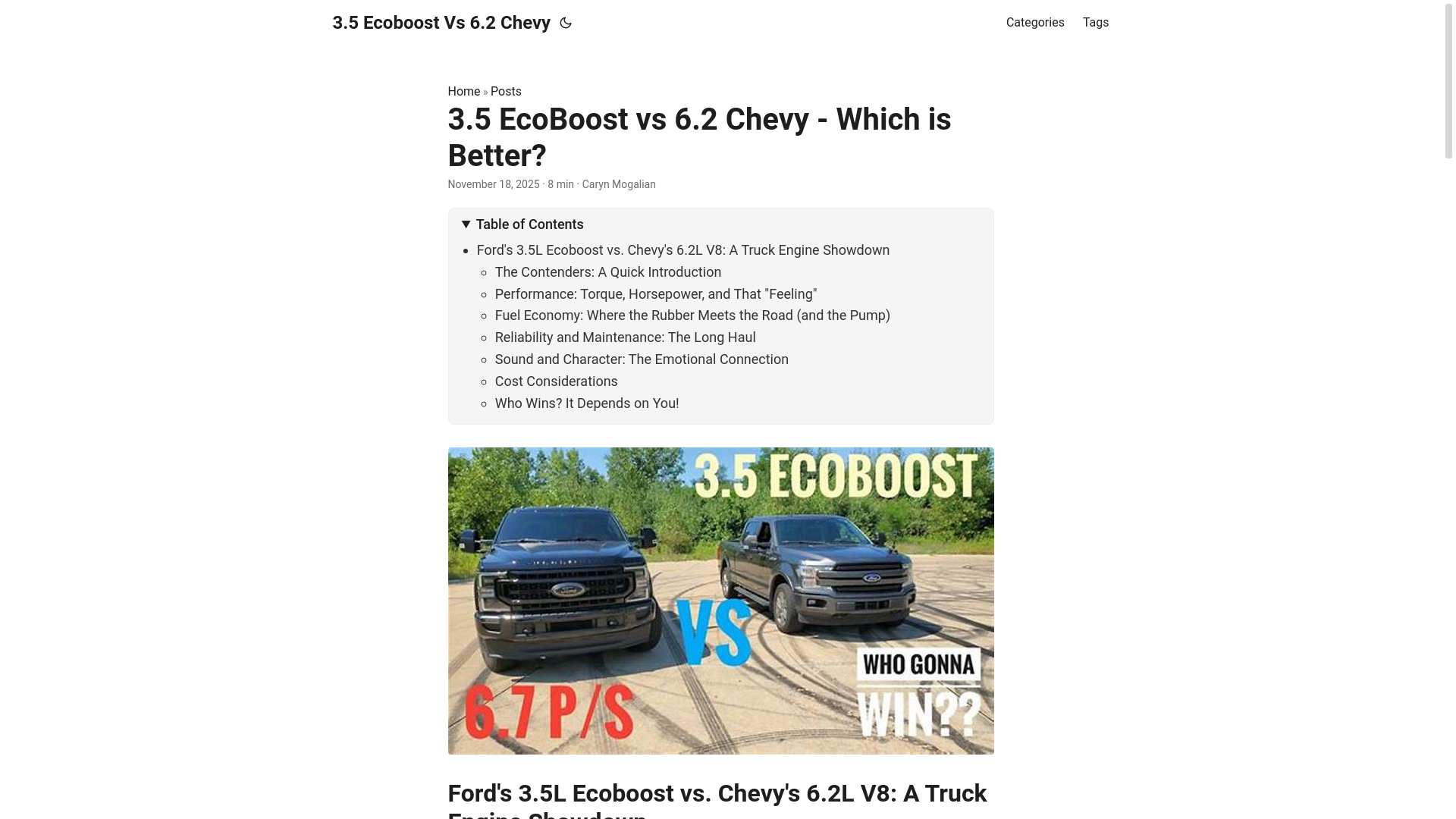 website screenshot of https://35ecoboostvs62chevy.pages.dev/