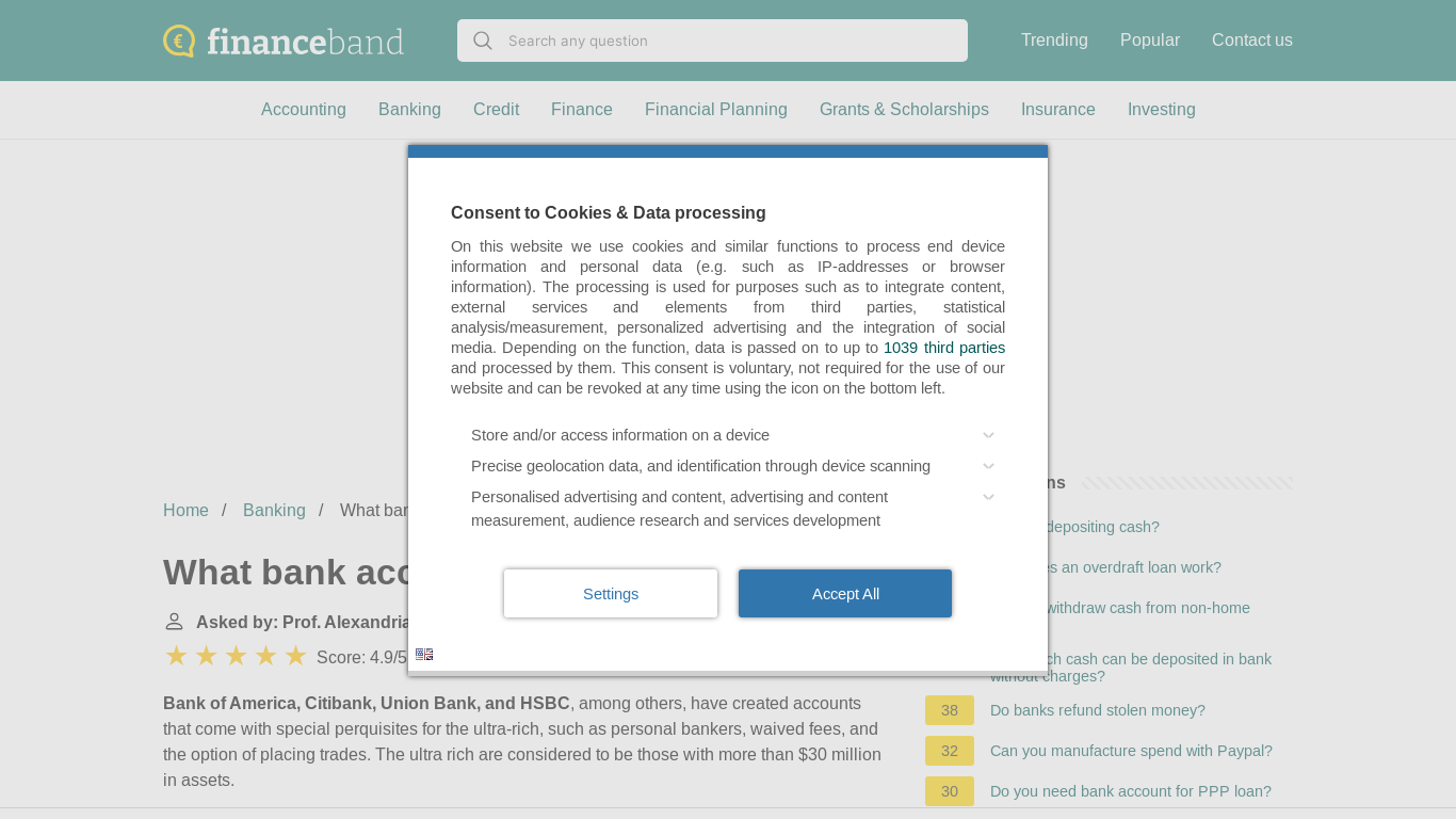website screenshot of https://financeband.com/what-bank-accounts-do-billionaires-use