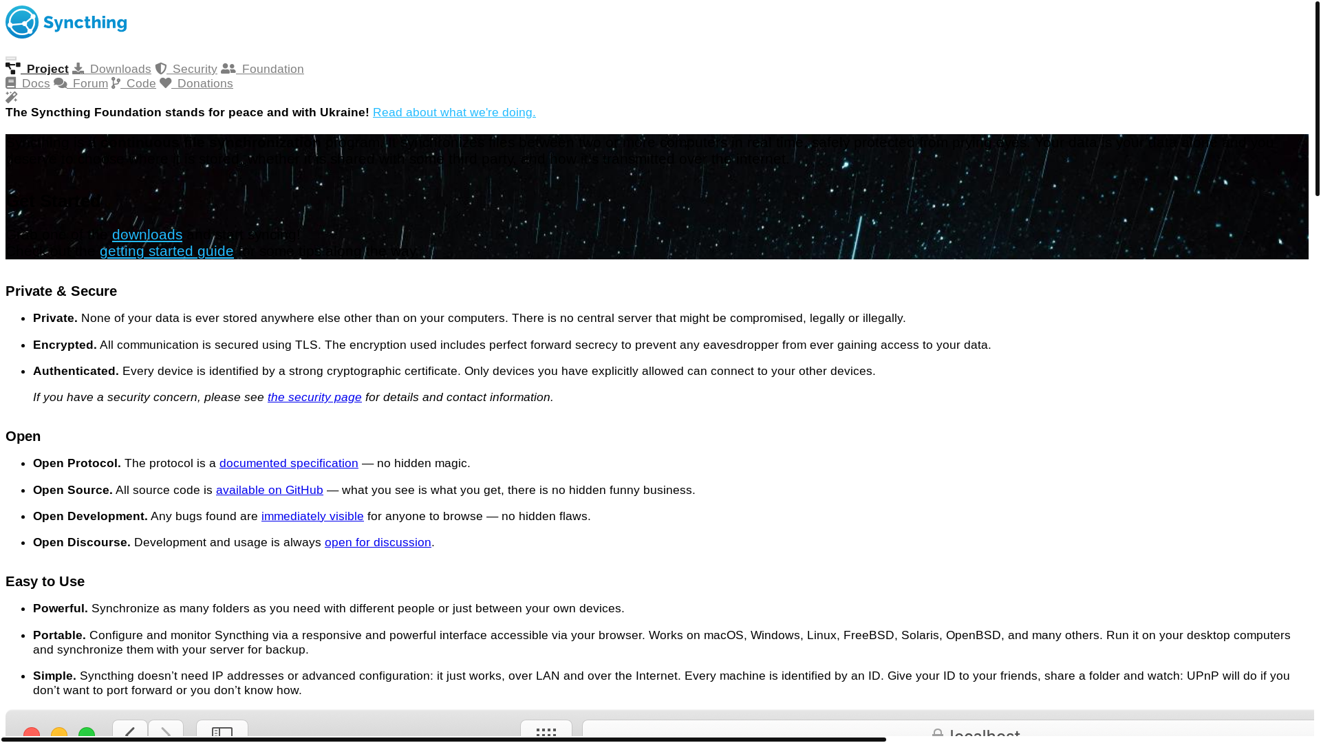 website screenshot of https://syncthing.net