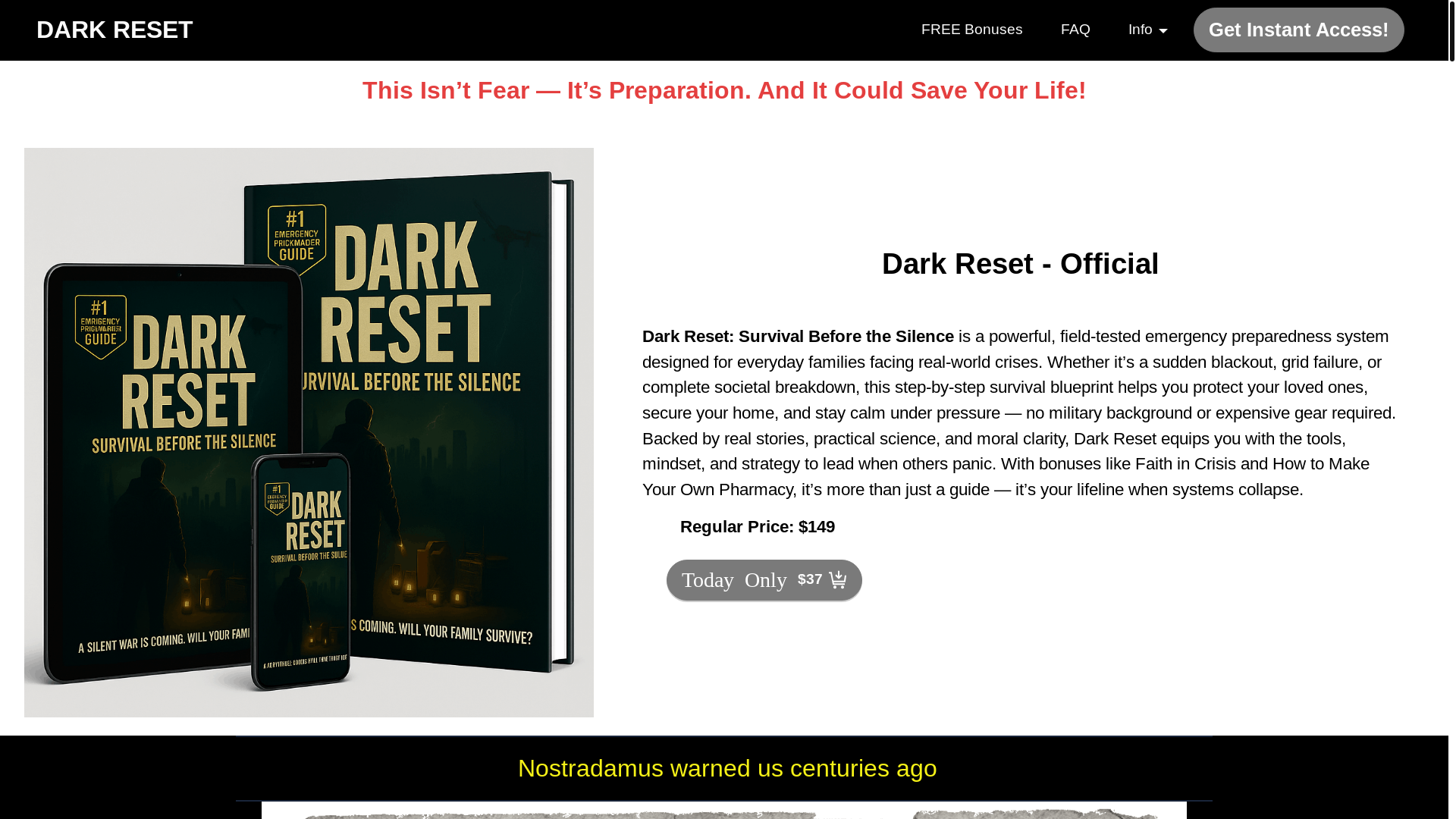 website screenshot of https://thedarkreset.com/