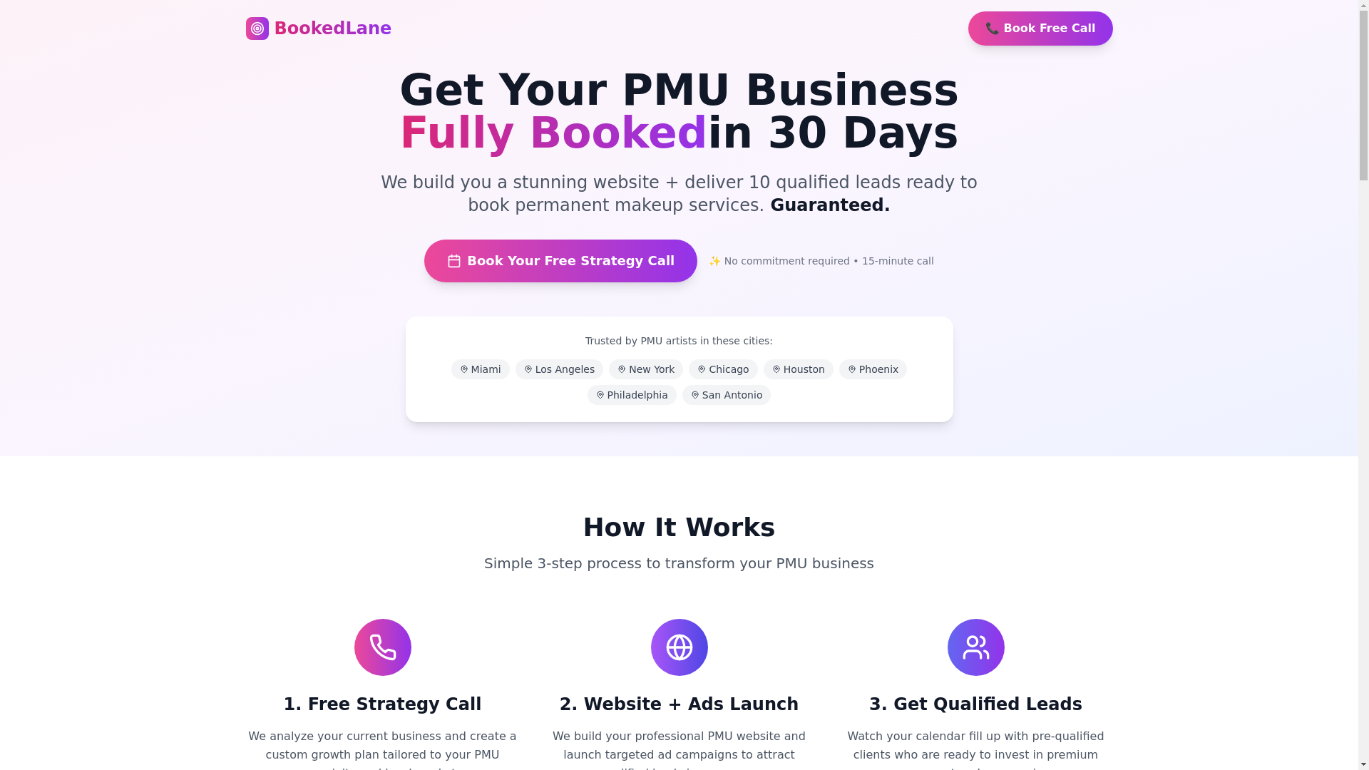 website screenshot of https://bookedlane.com/