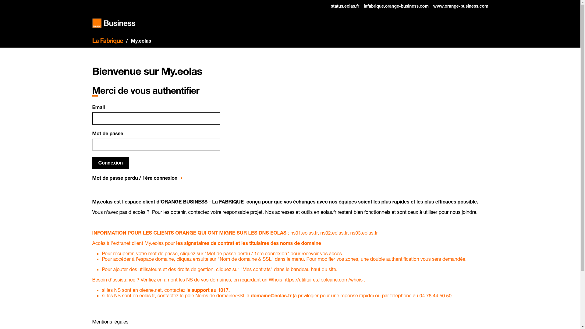 website screenshot of https://my.eolas.fr/