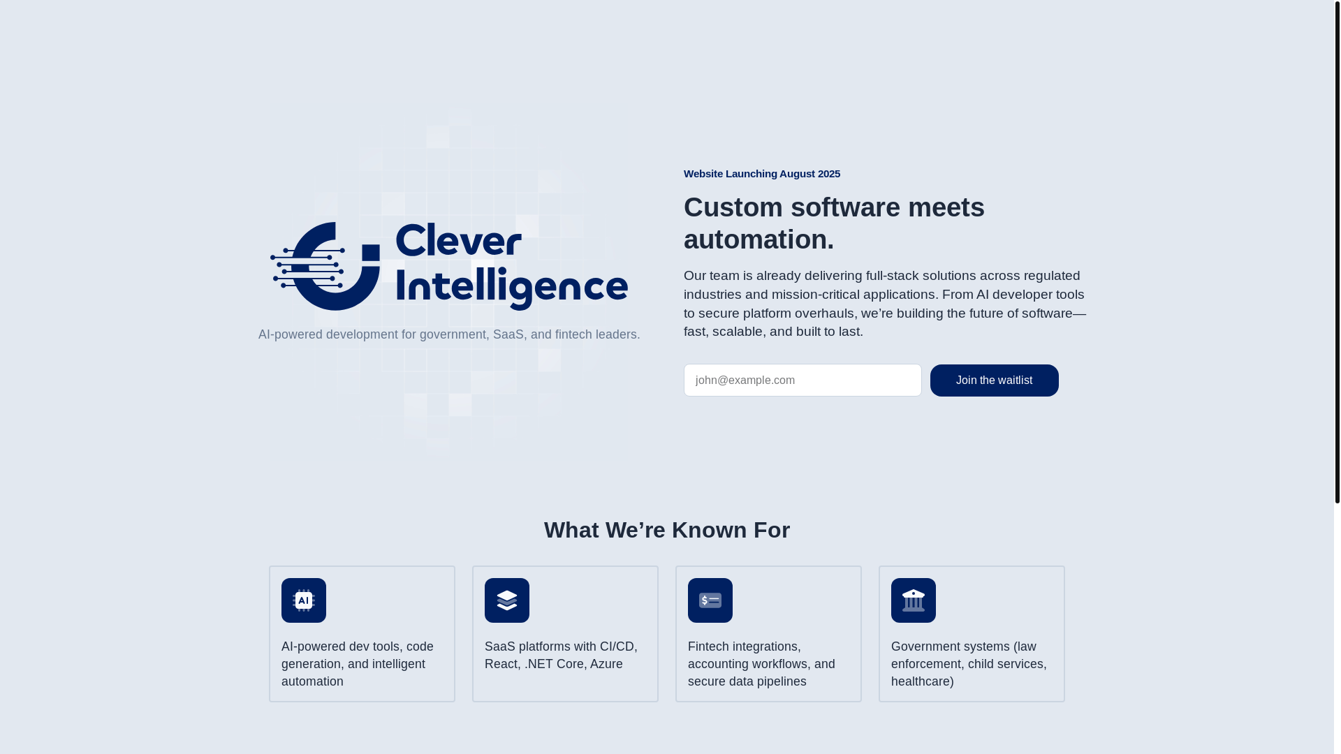website screenshot of https://cleverintelligencedev.com/