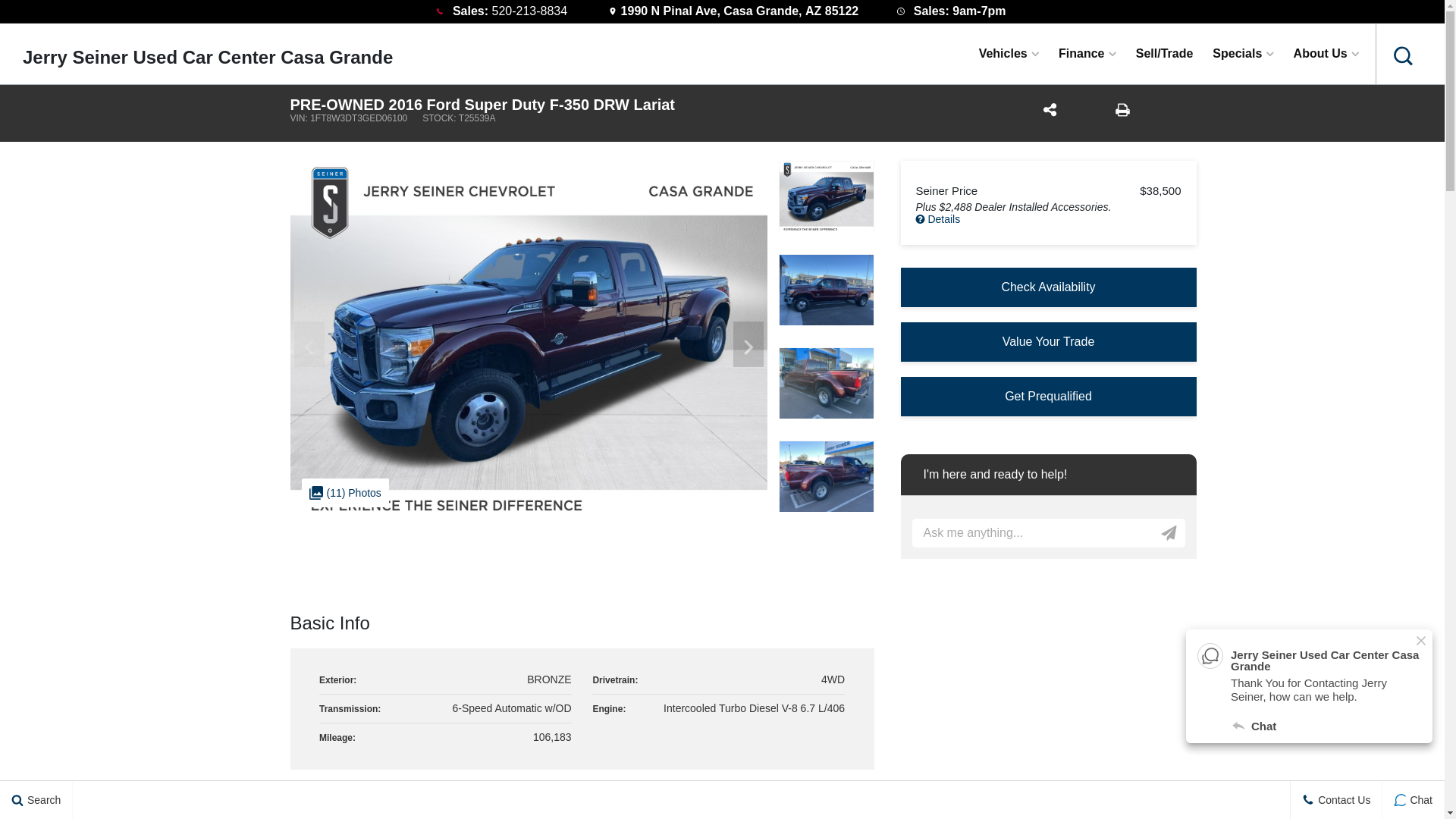 website screenshot of https://www.seinerusedcarcenteraz.com/inventory/1FT8W3DT3GED06100/