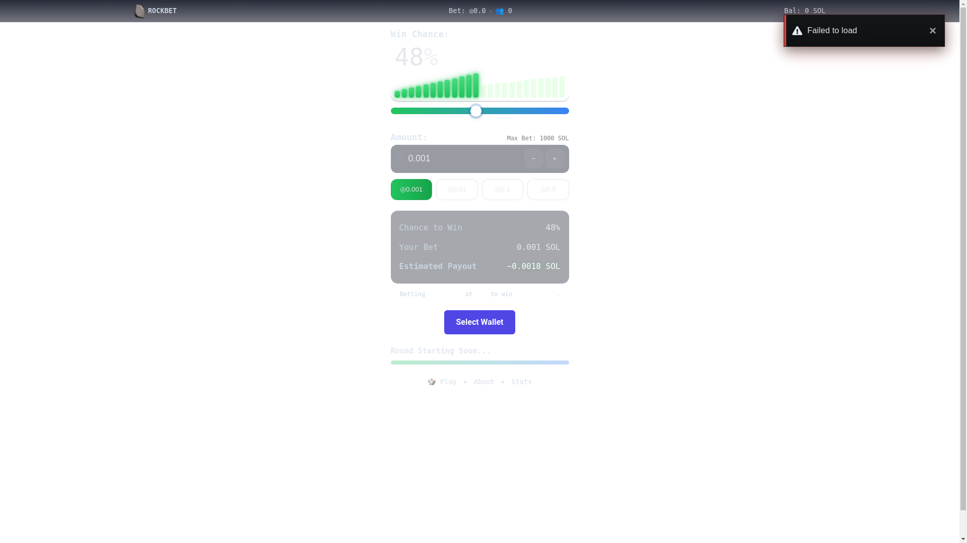 website screenshot of https://rockbet.fun/