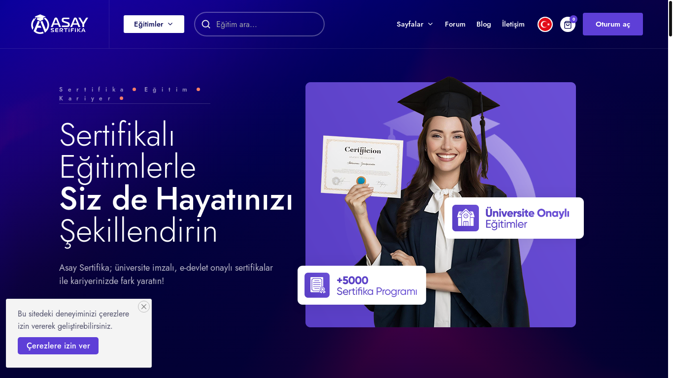 website screenshot of https://asaysertifika.com