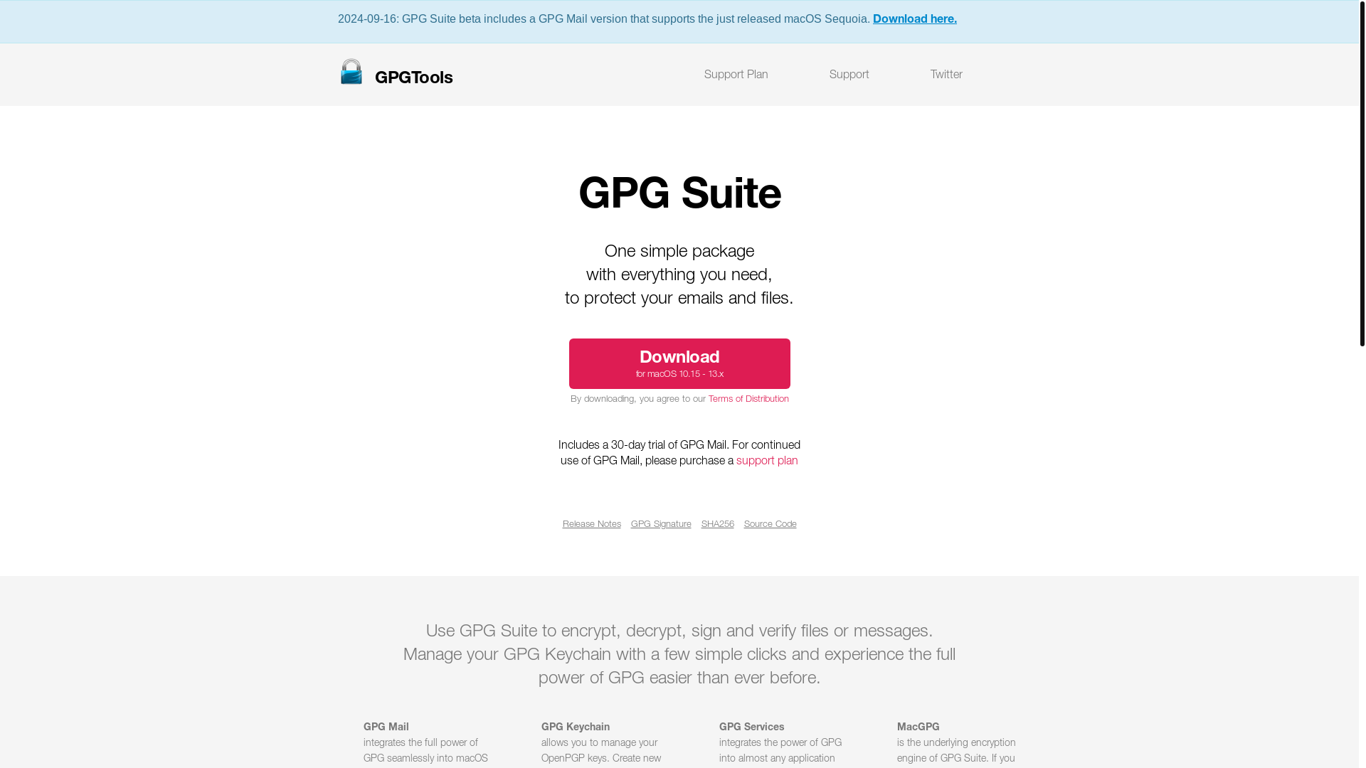 website screenshot of https://gpgtools.com