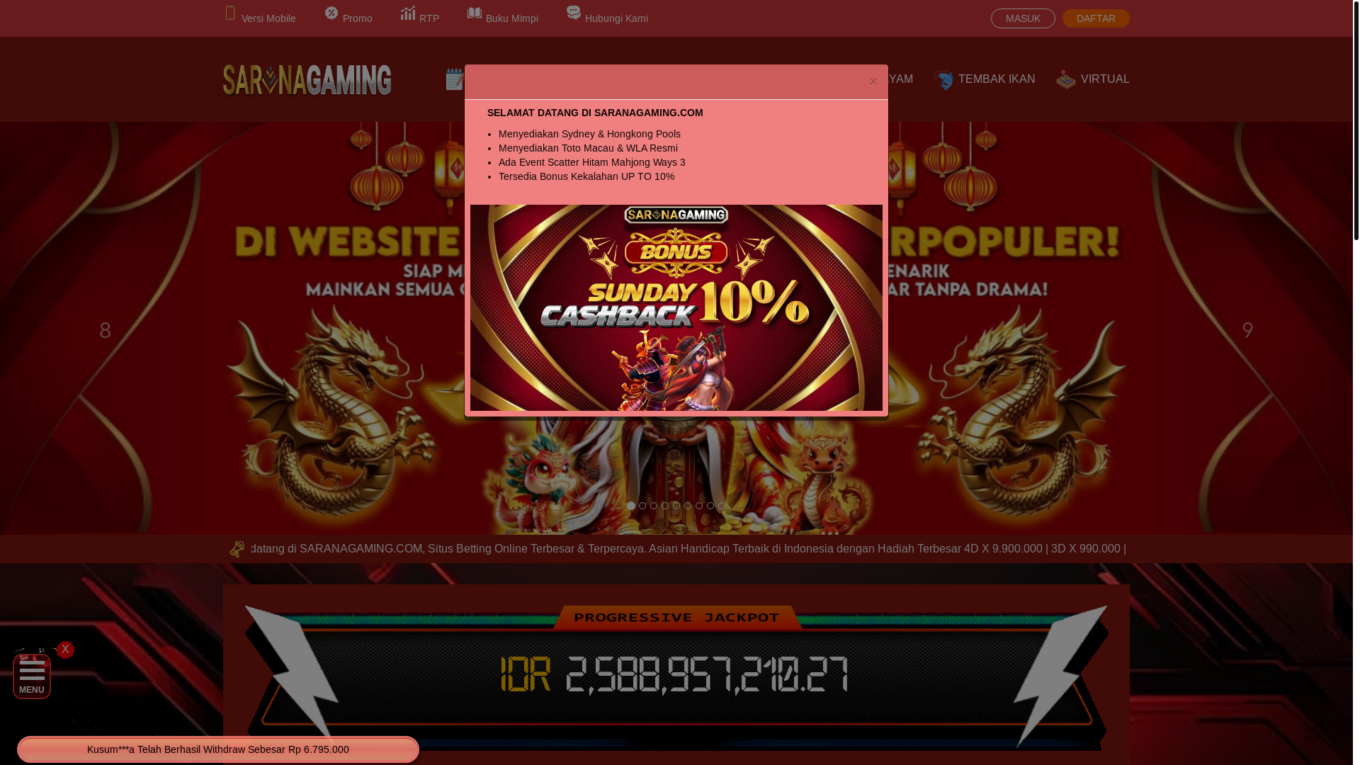 website screenshot of https://saranagaming4d.baby/