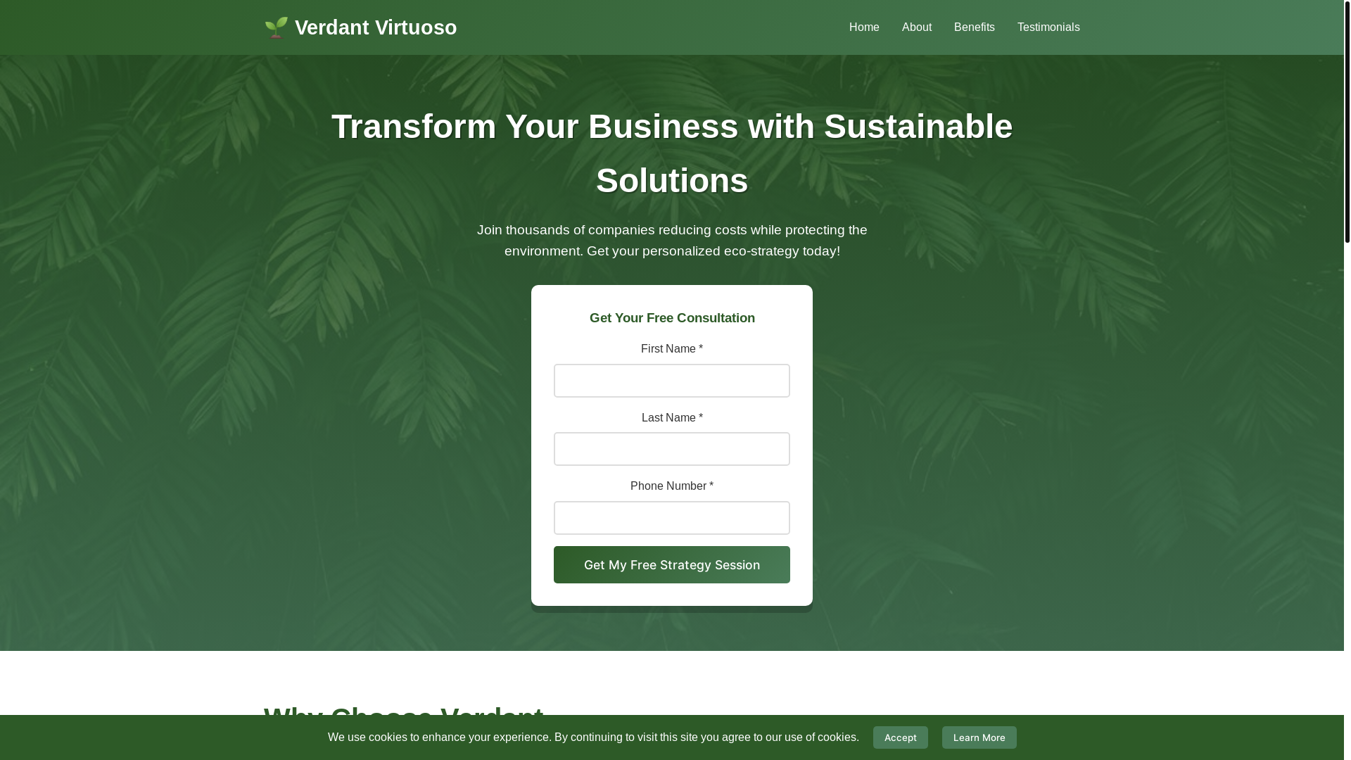 website screenshot of https://verdantvirtuoso.xyz/