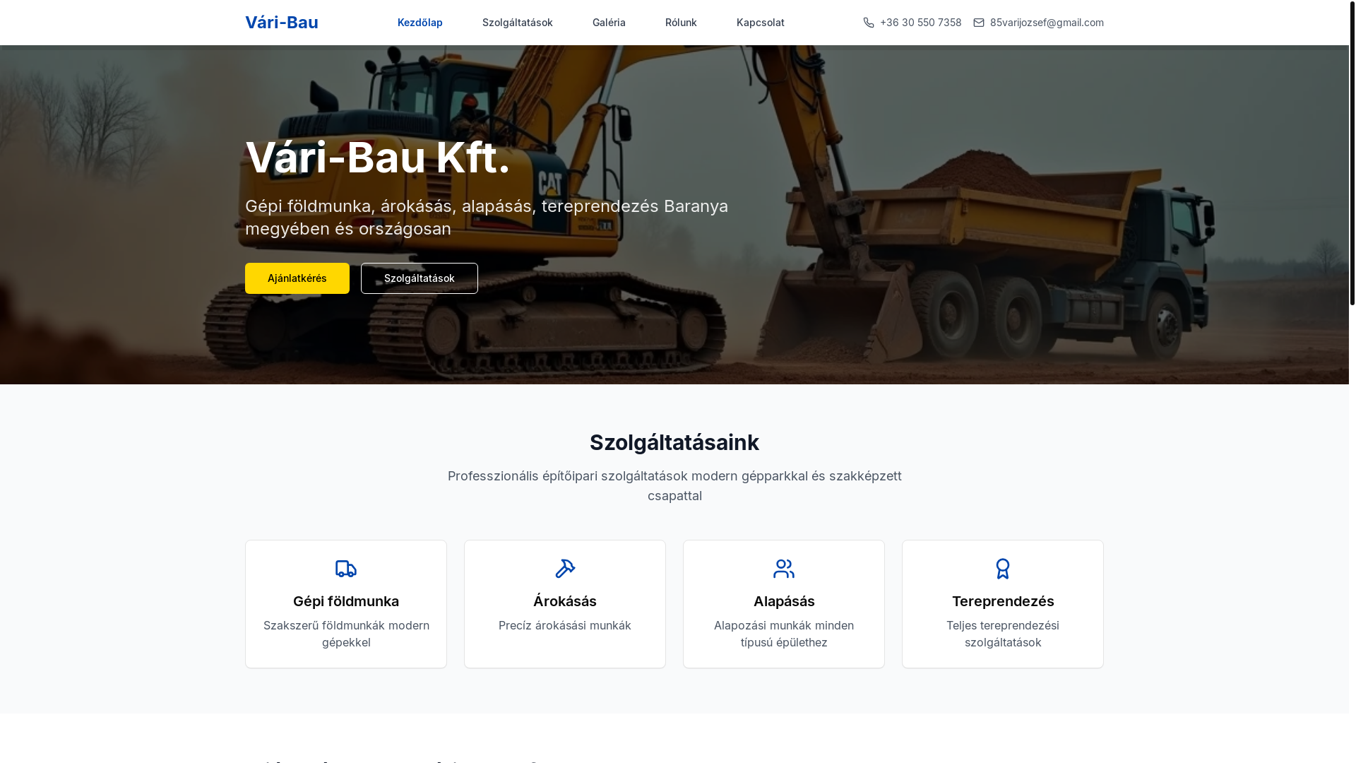 website screenshot of https://vari-baukft.hu/