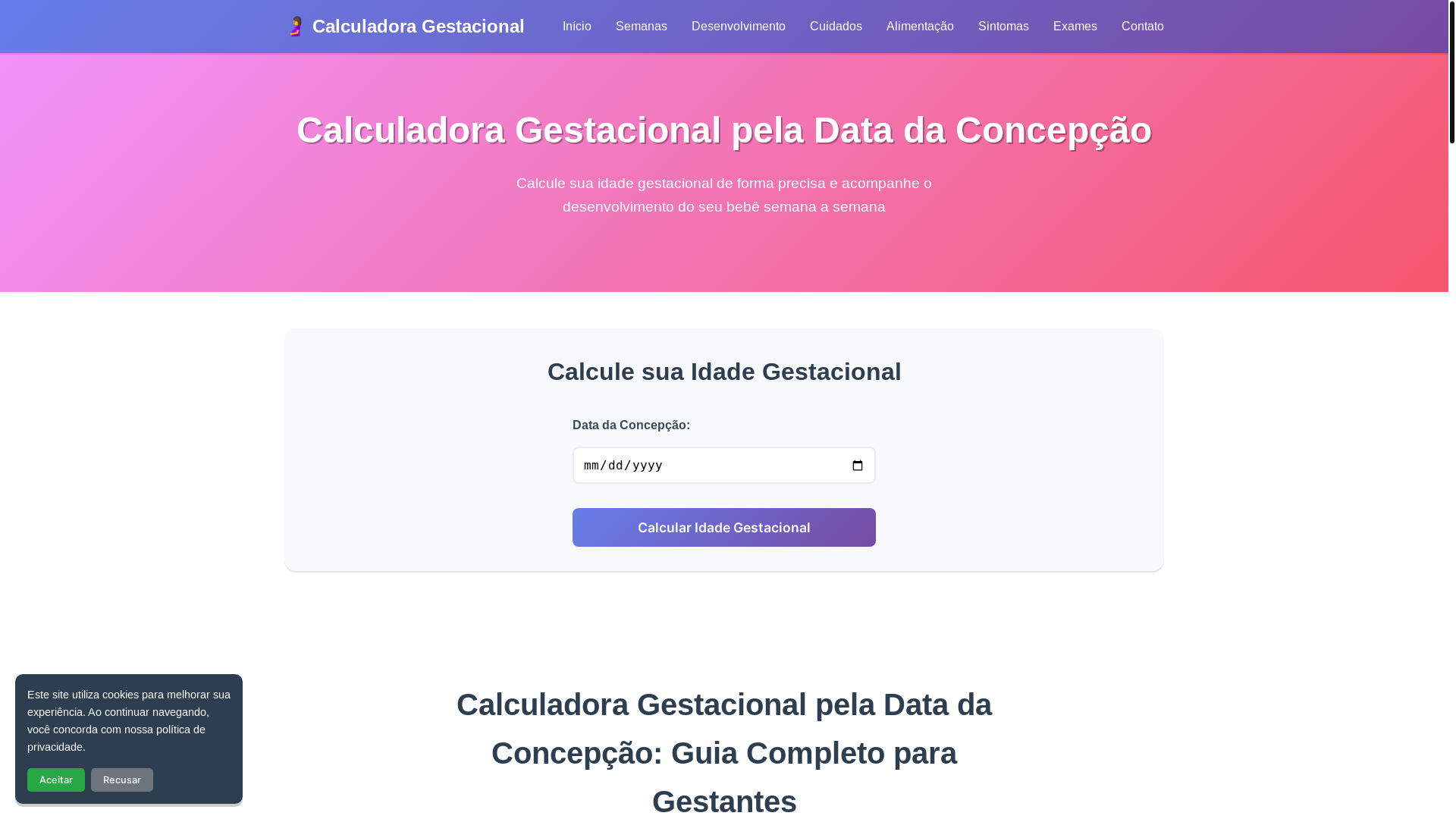 website screenshot of https://calculadoragestacionalpeladatadaconcepcao.pages.dev/