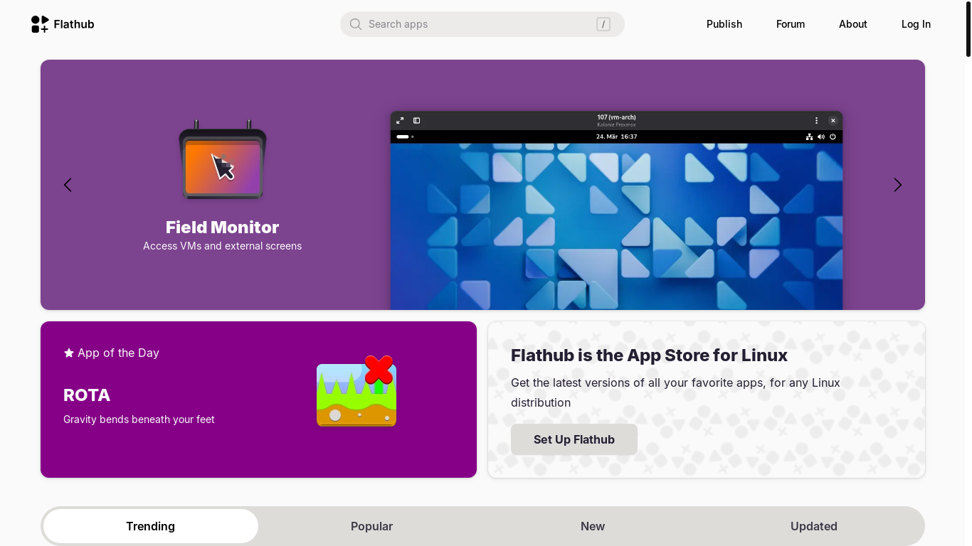 website screenshot of https://flathub.org/