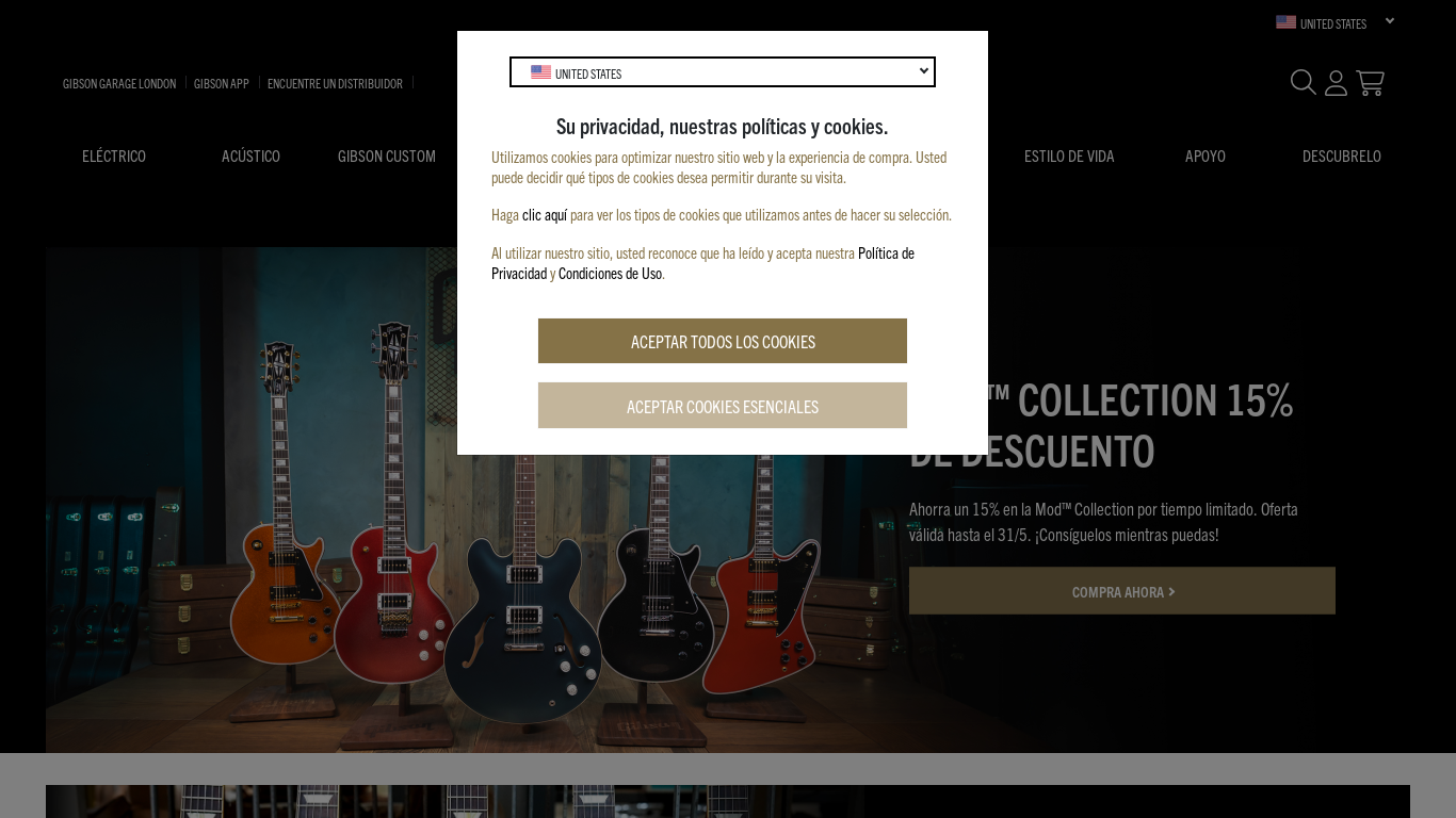 website screenshot of https://www.gibson.com/en-US/