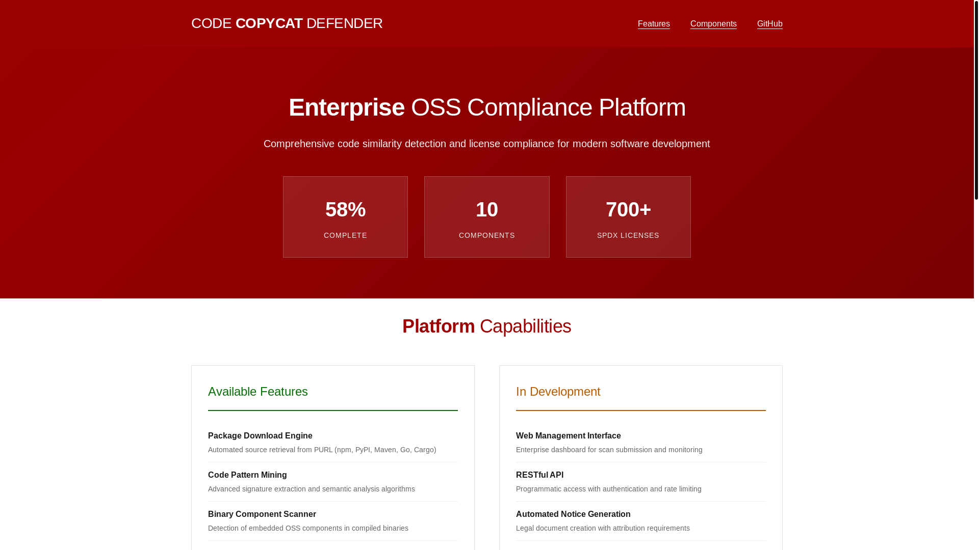 website screenshot of https://codecopycatdefender.com/