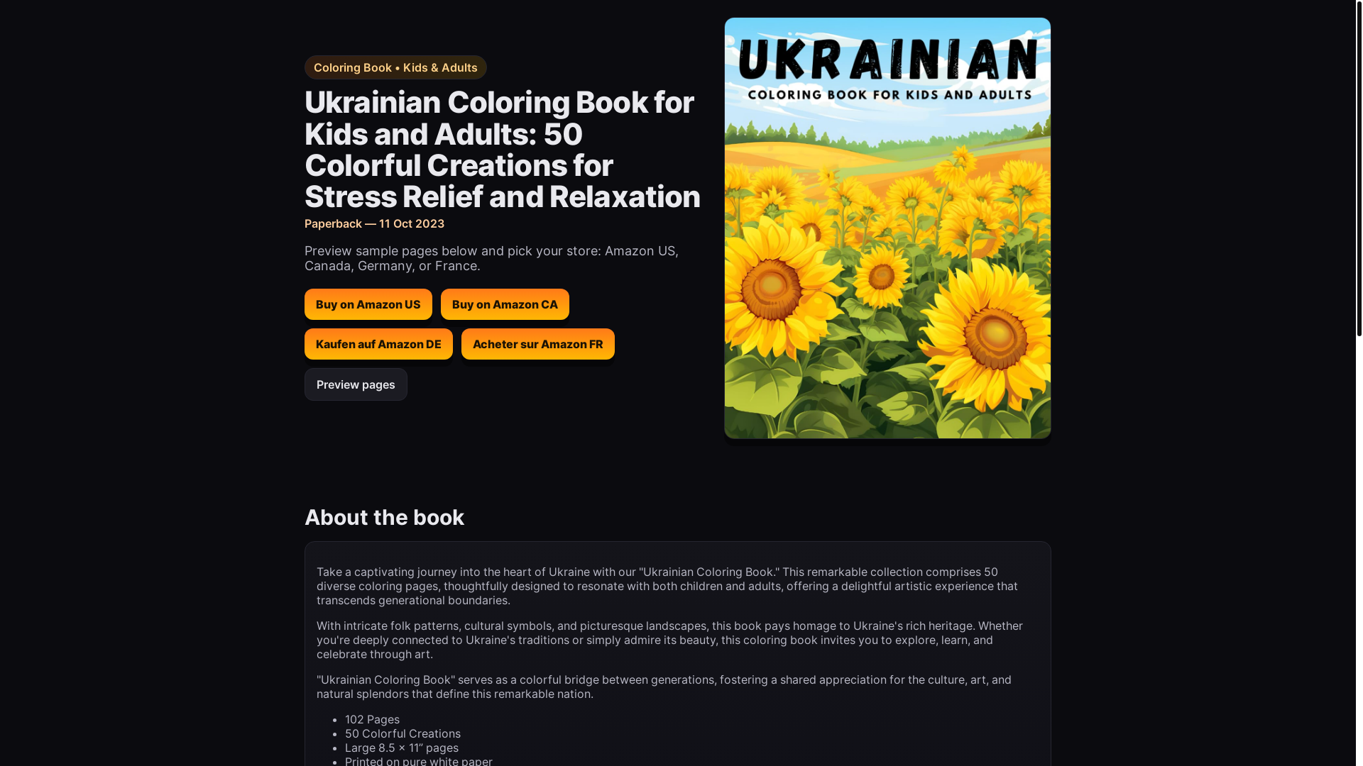 website screenshot of https://ukrainiancoloringbook.pages.dev/