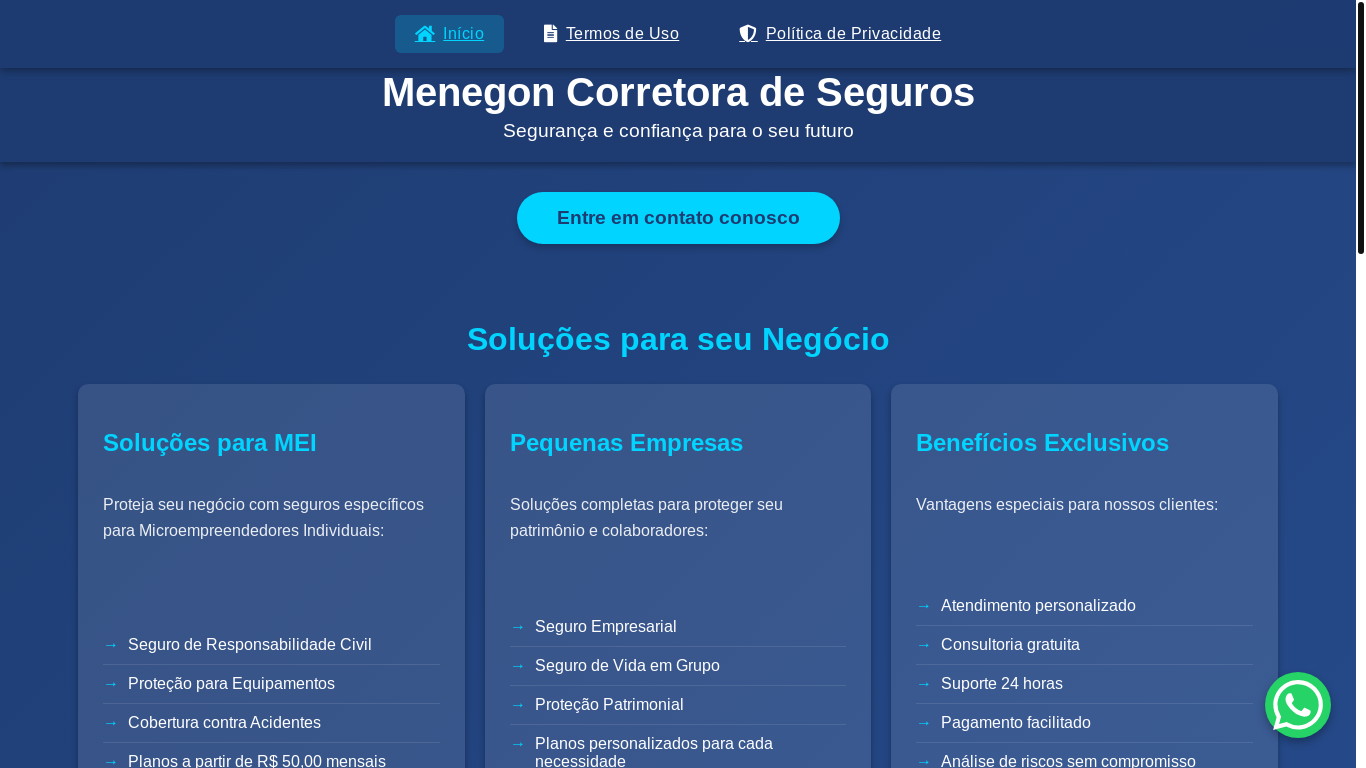 website screenshot of https://menegoncorretora.pro/