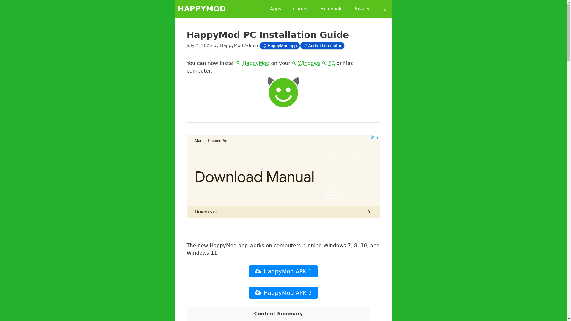 website screenshot of https://happy-mod.com/pc/