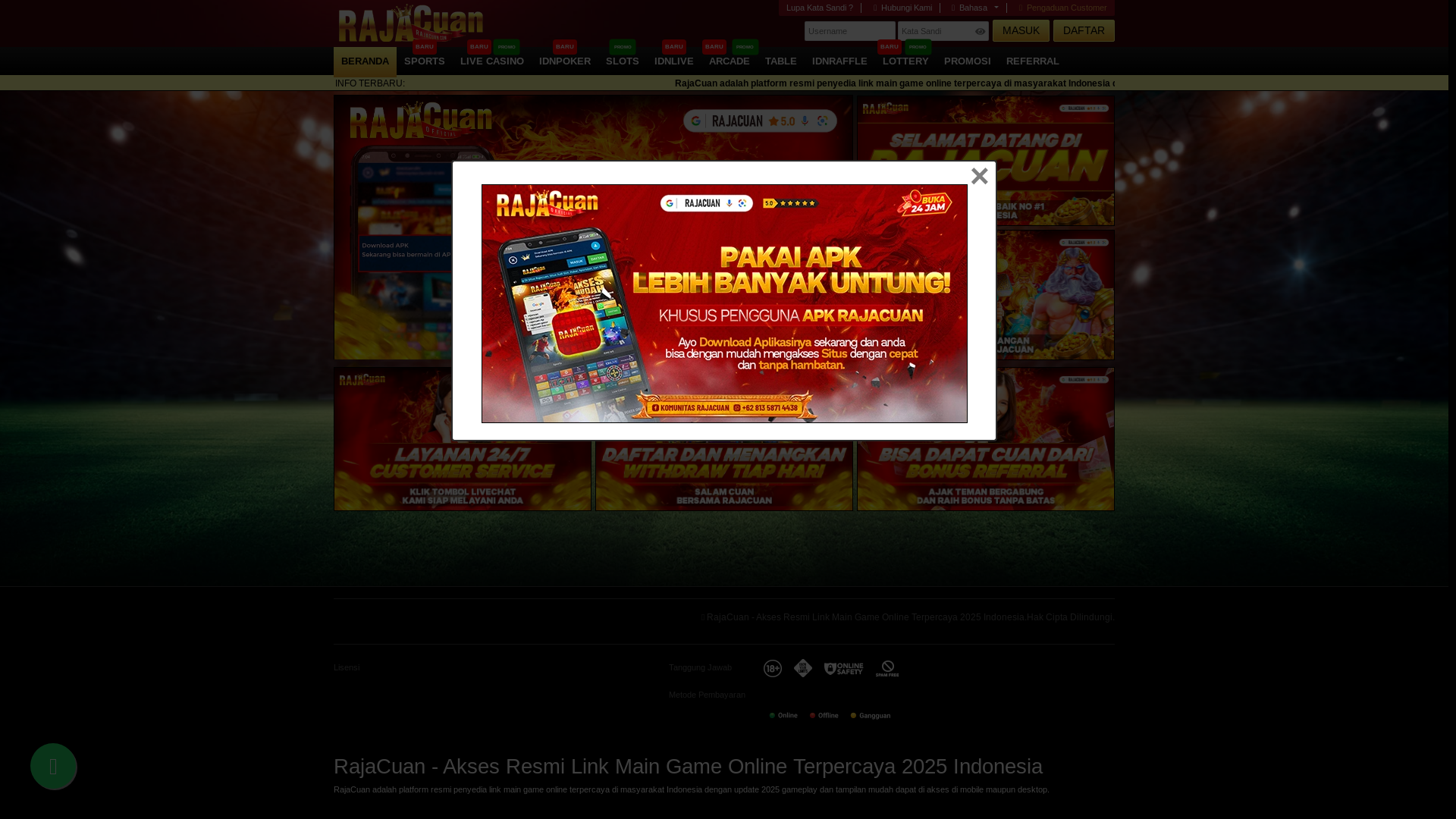 website screenshot of https://rajacuanok.com/