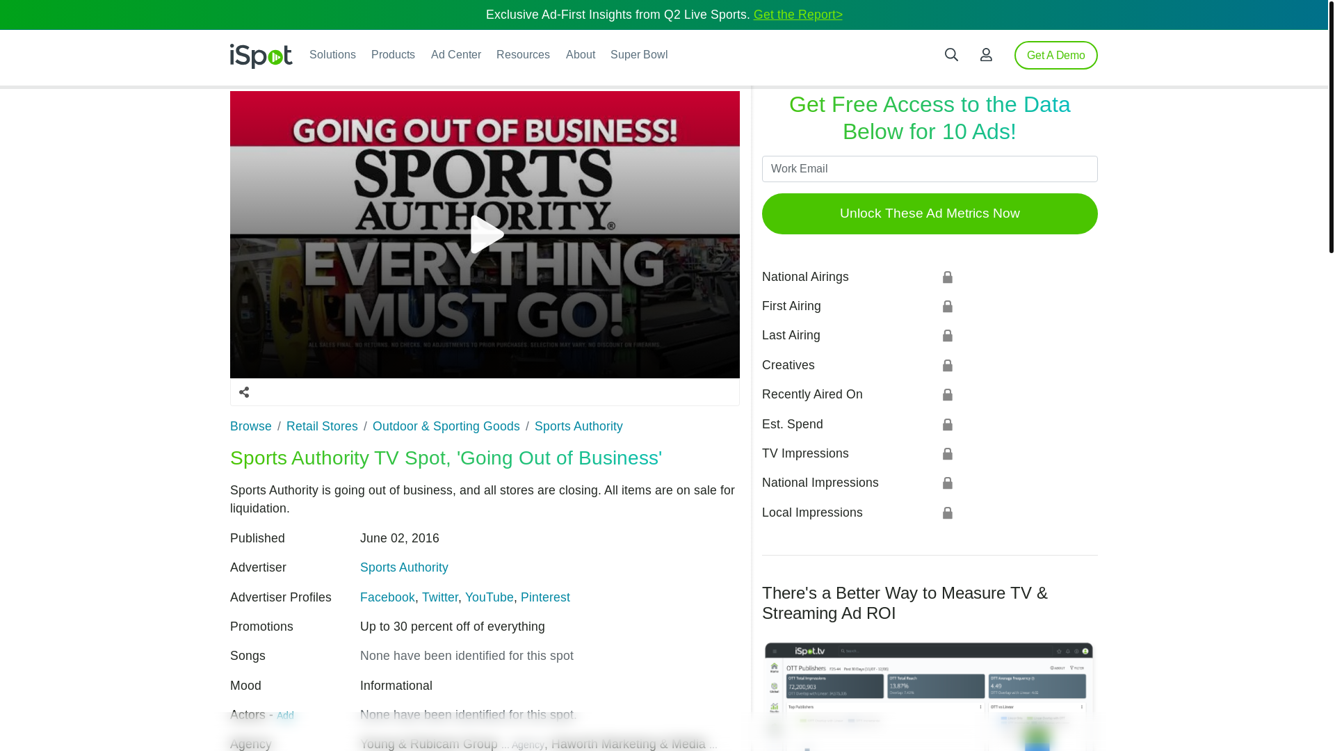website screenshot of https://www.ispot.tv/ad/ASSI/sports-authority-going-out-of-business