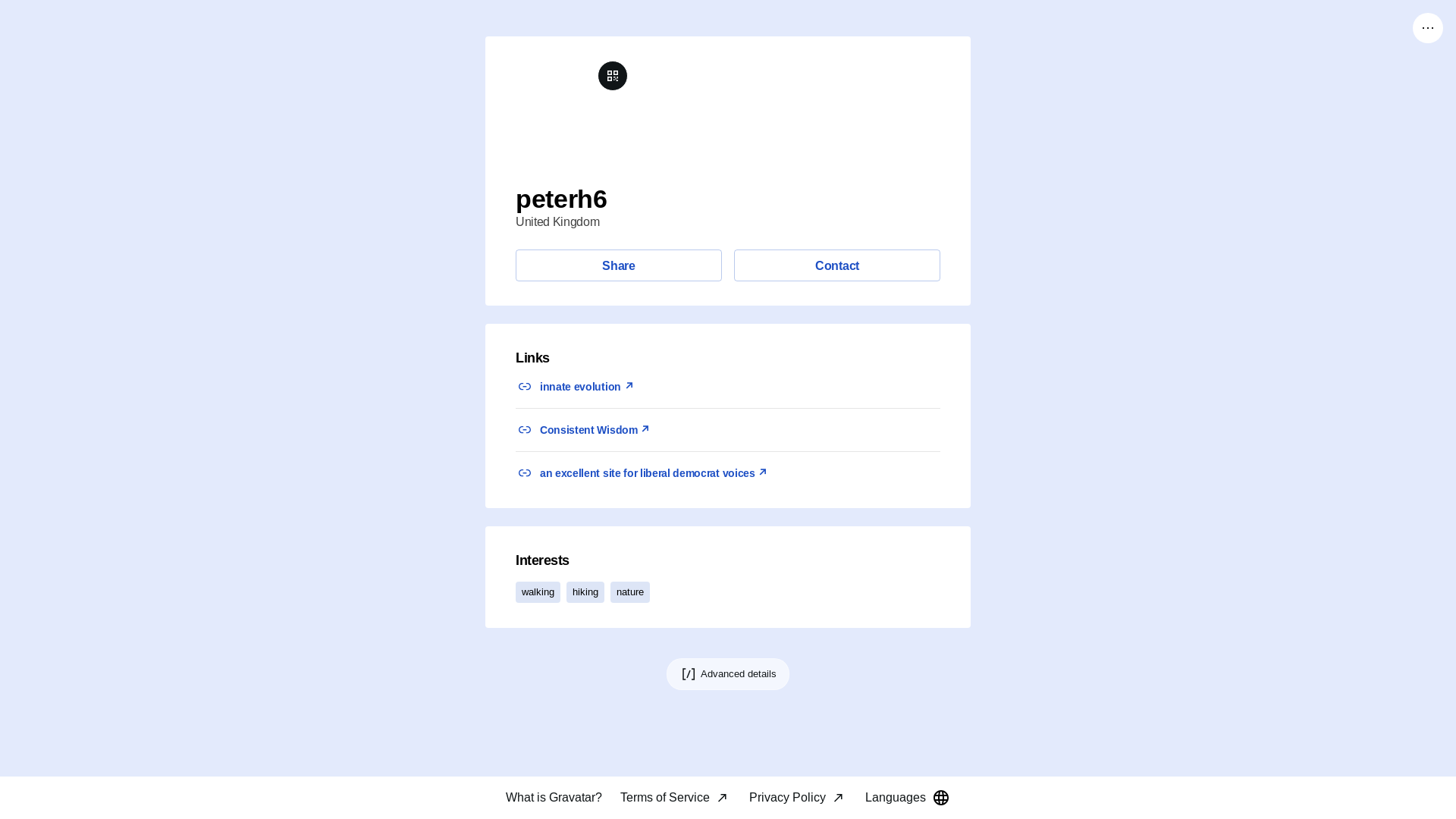 website screenshot of https://peterh6.link/