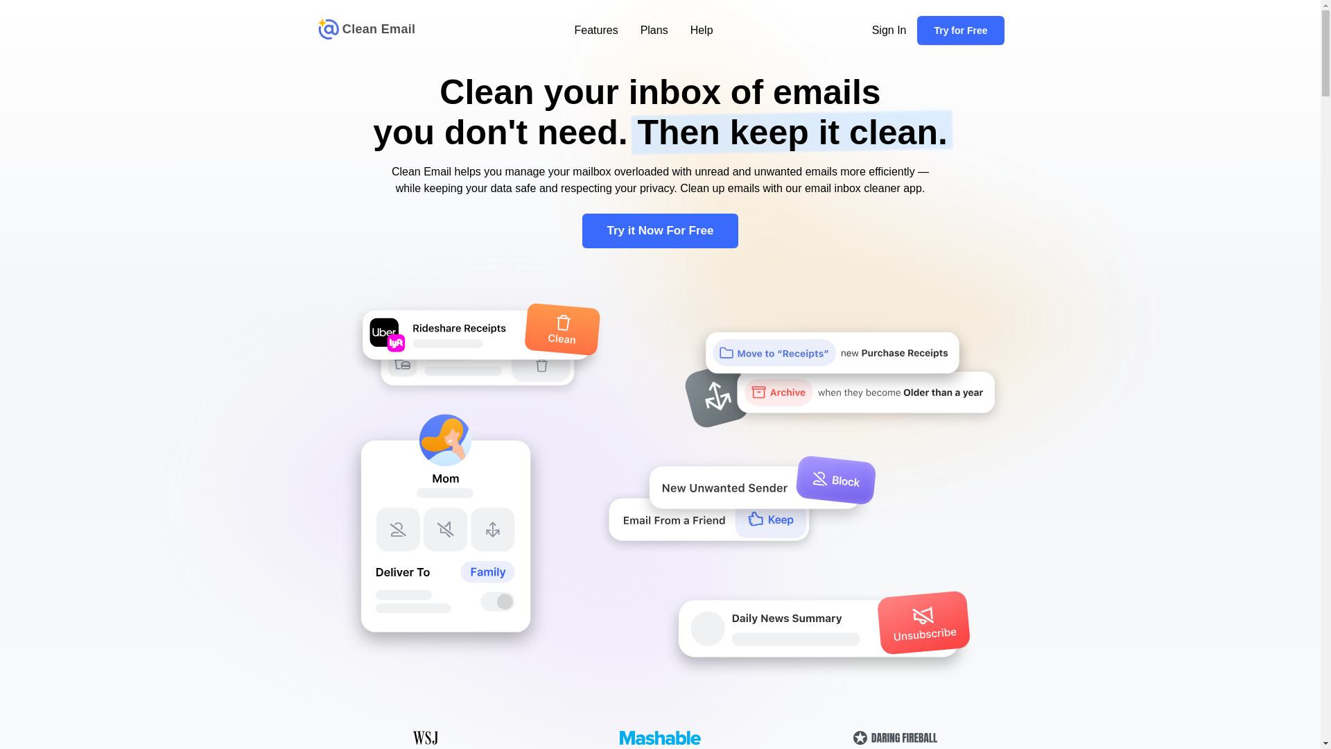 website screenshot of https://clean.email/