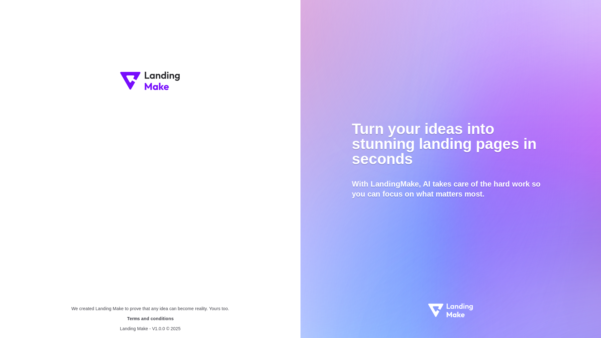 website screenshot of https://landingmake-dashboard-app-qa.pages.dev/