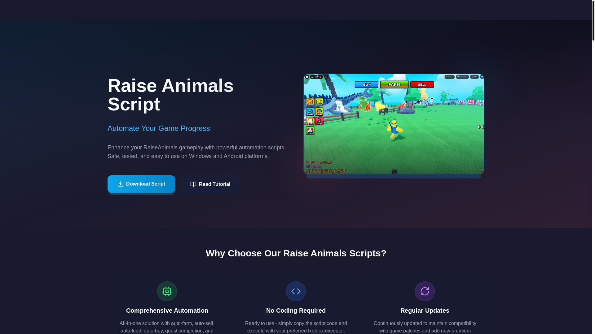 website screenshot of https://raiseanimals-scripts.com/