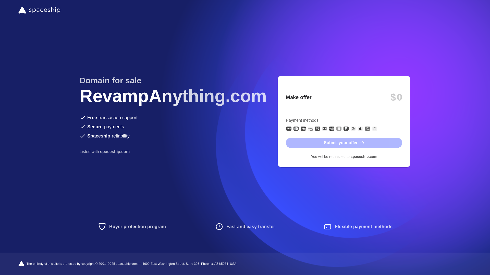 website screenshot of https://revampanything.com/