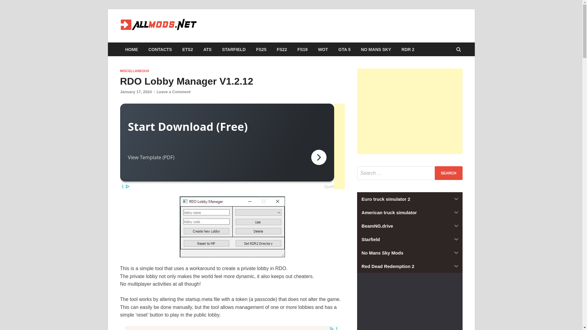 website screenshot of https://allmods.net/red-dead-redemption-2/miscellaneous/rdo-lobby-manager/