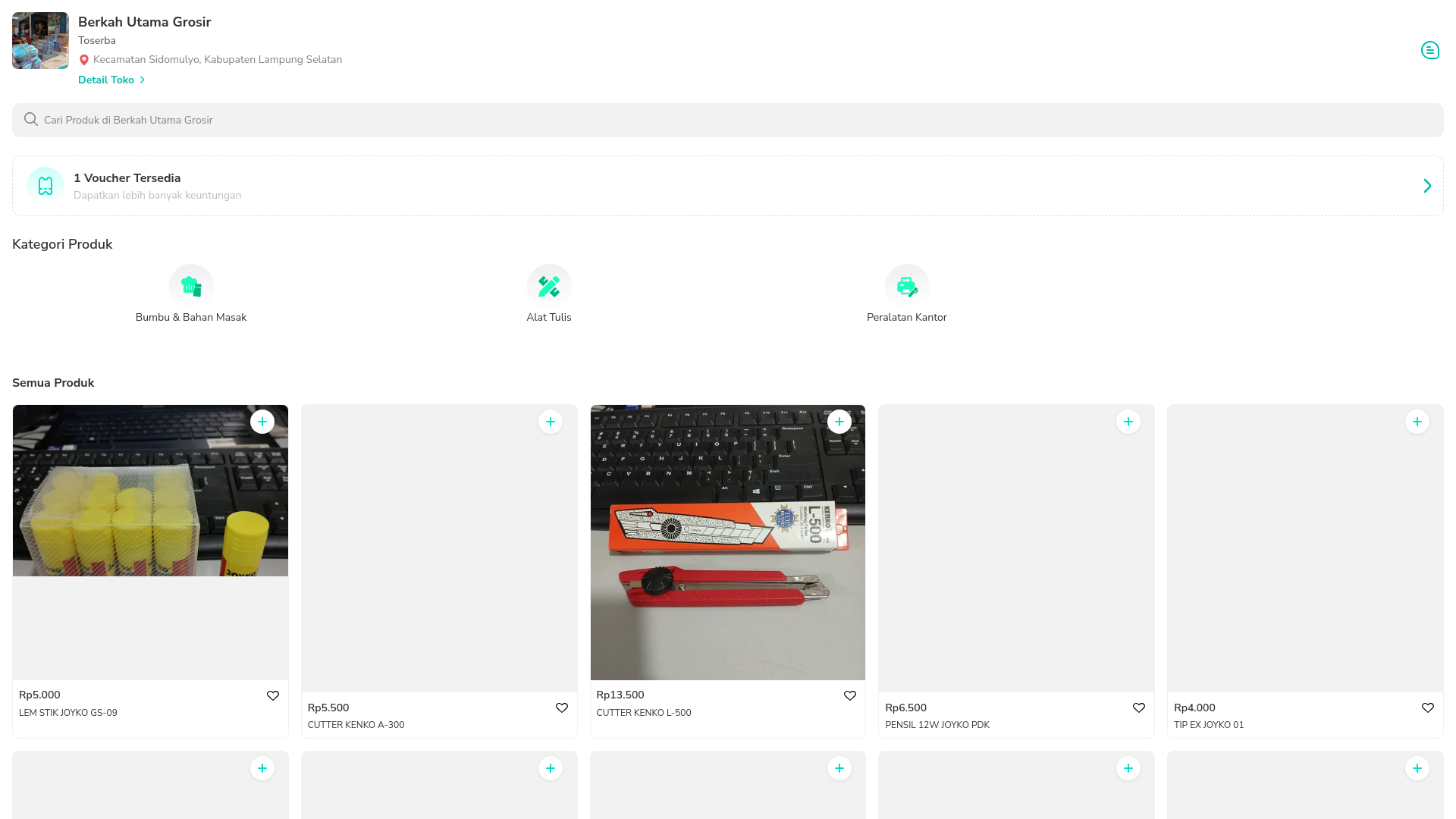 website screenshot of https://berkahutamagrosir.com/
