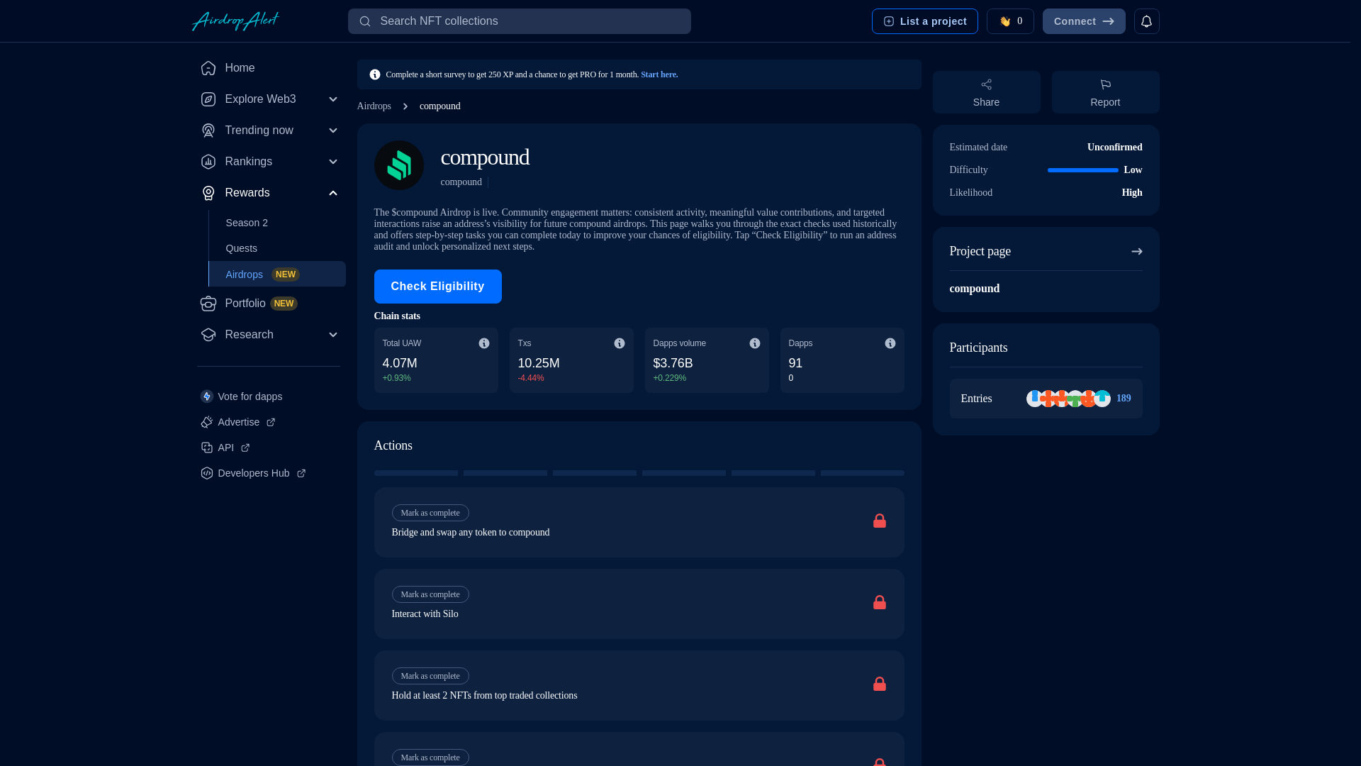 website screenshot of https://compound.airdropalert.us/eligibility