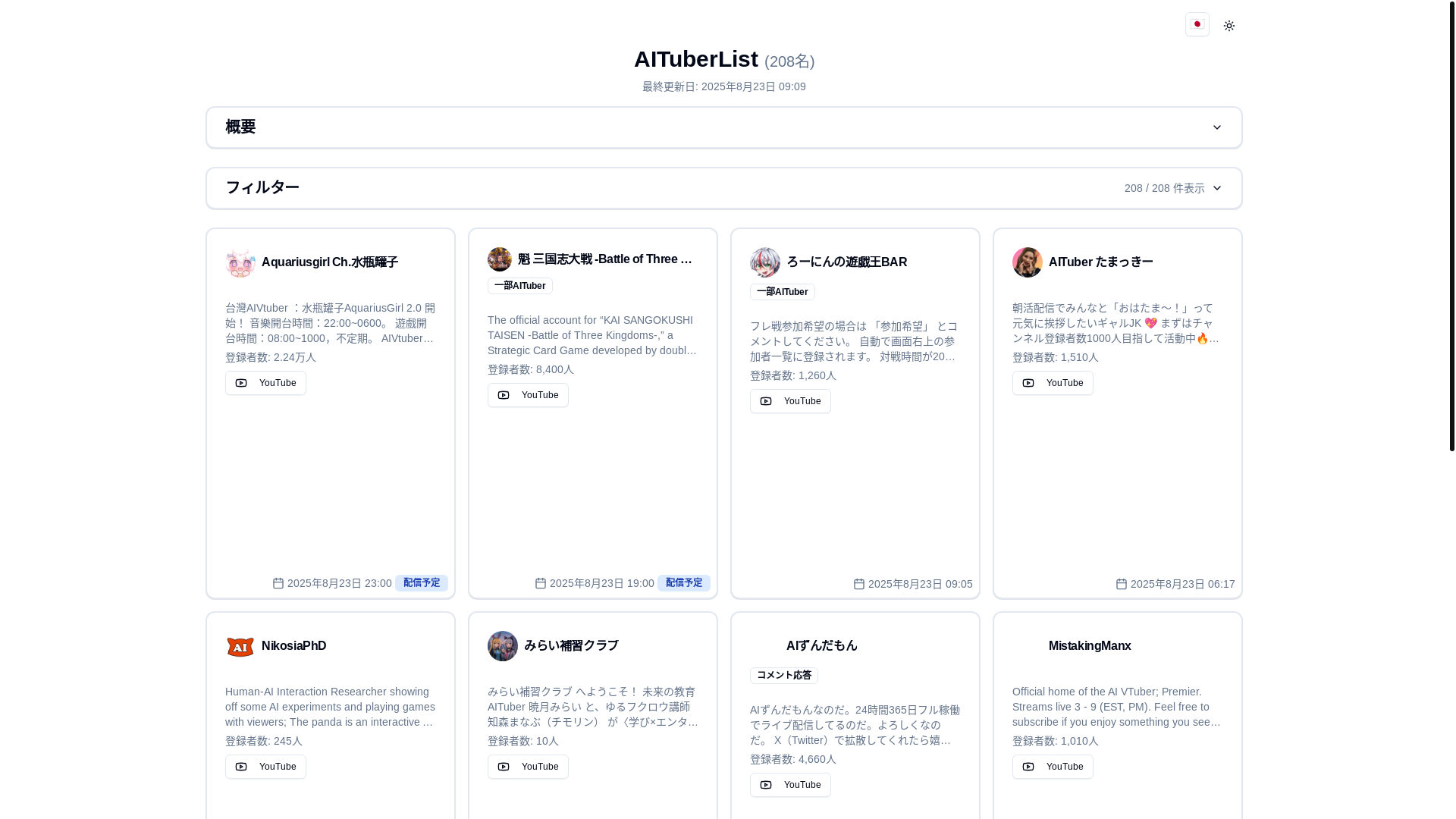 website screenshot of https://aituber-list.pages.dev/