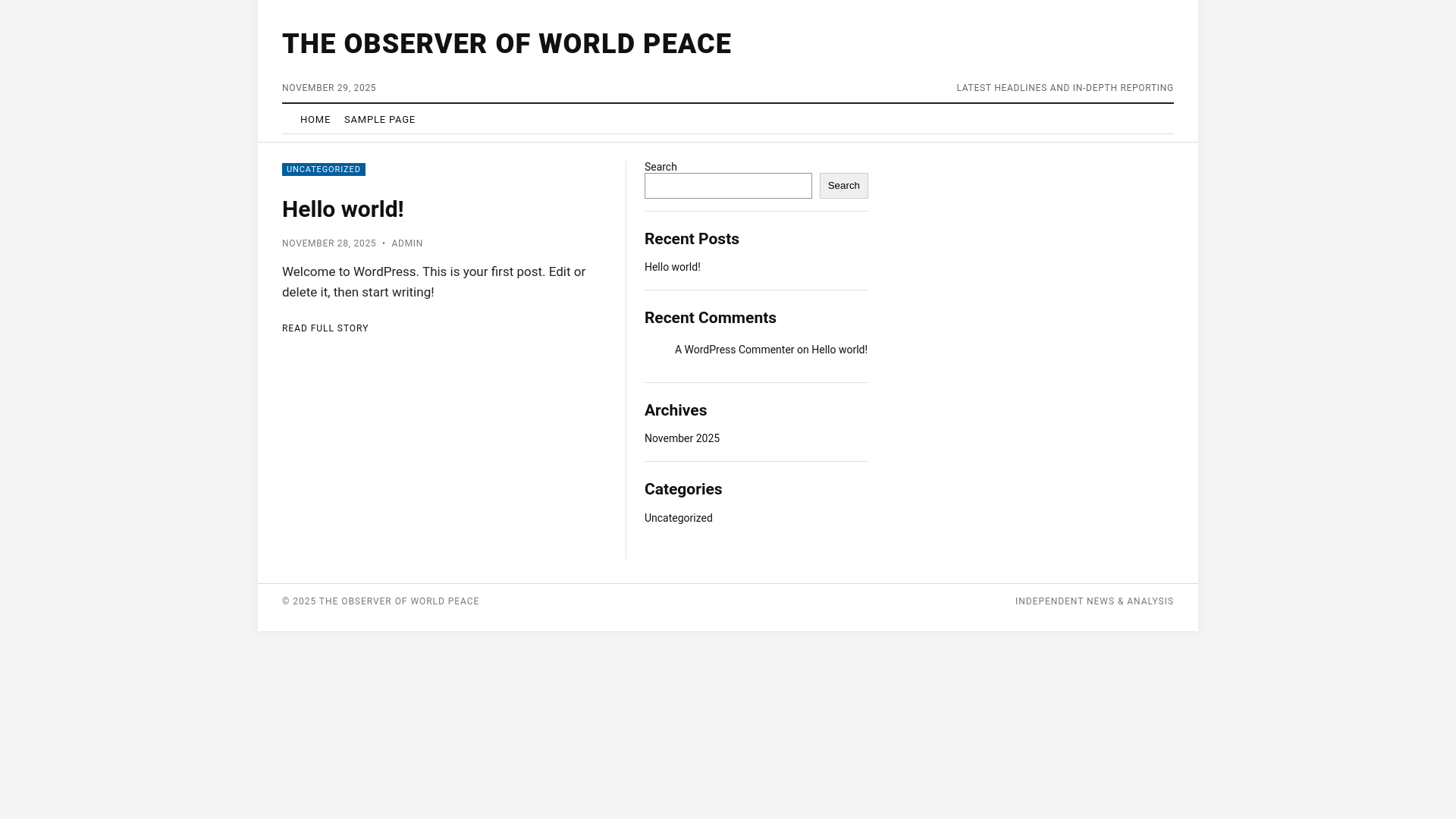 website screenshot of https://worldpeace.observer/