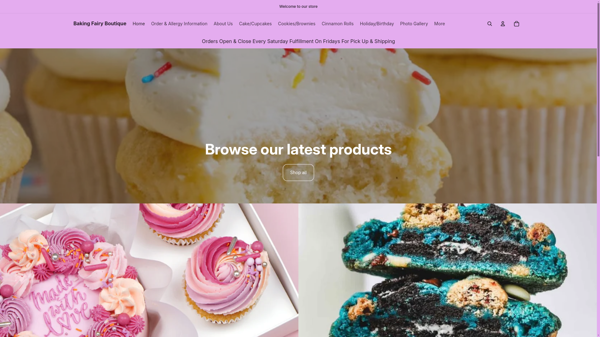 website screenshot of https://bakingfairyboutique.us/
