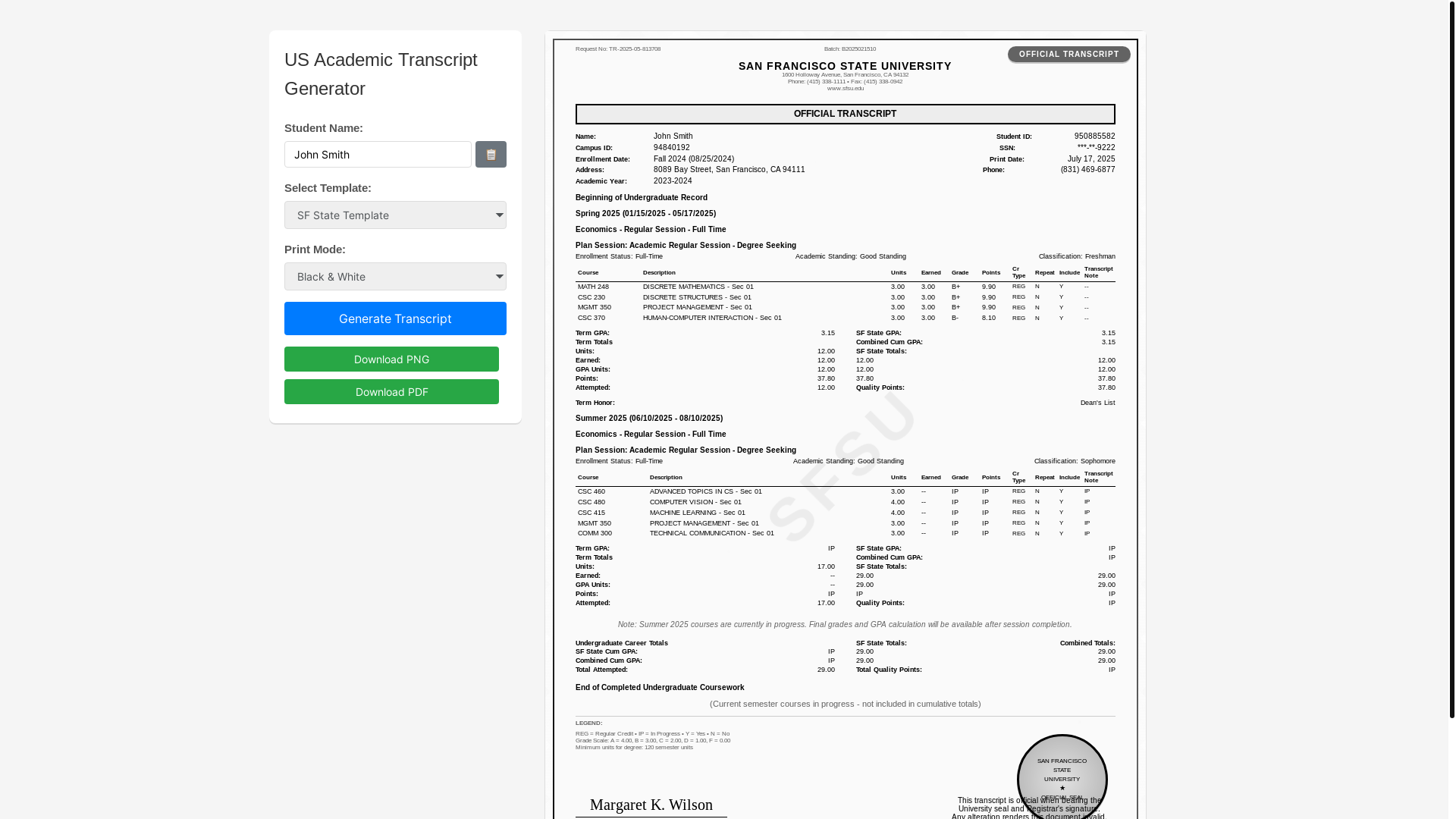 website screenshot of https://sfsu-transcripts-5.pages.dev/