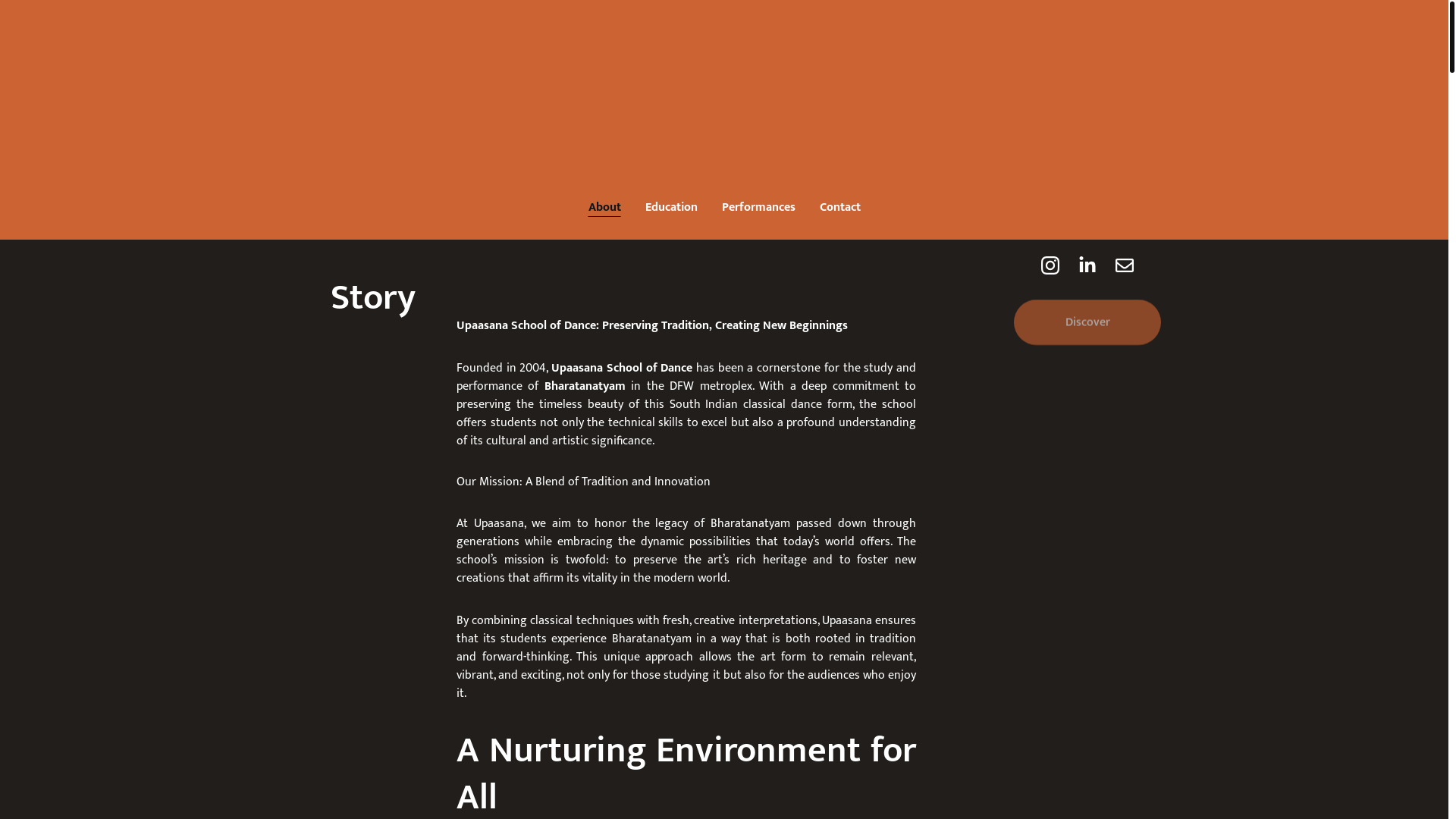 website screenshot of https://upaasanadanceschool.com/